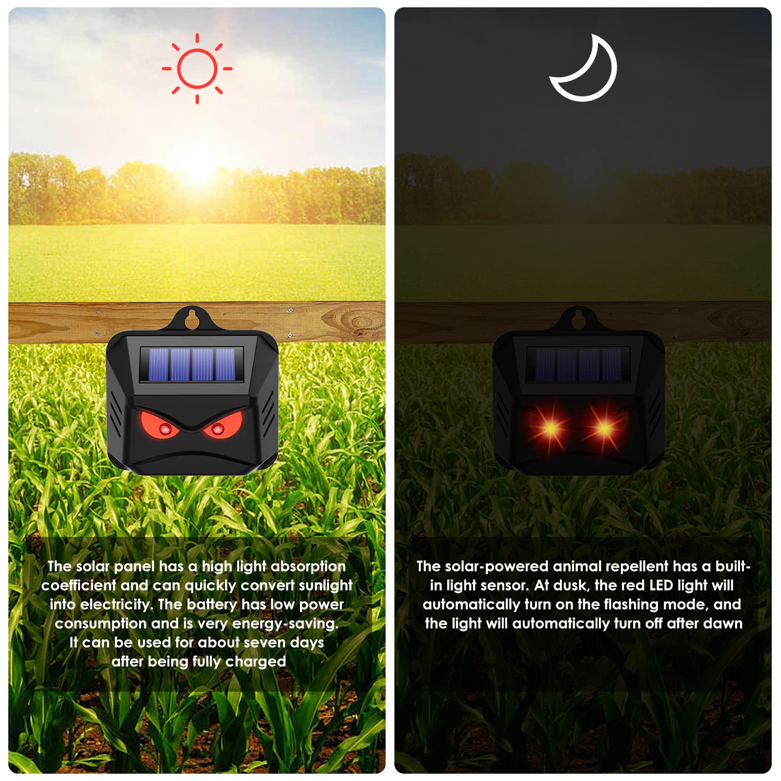 8 Pack Solar Powered Animal Repellent Lights - Outdoor Coyote Deterrent for Yard & Garden Protection | Effective Nocturnal Pest Control for Deer, Fox, Raccoon, Skunk | Predator Lights for Chicken Coop, Farm, Backyard & Outdoor Spaces | Weatherproof & Eco-Friendly Solar Solution