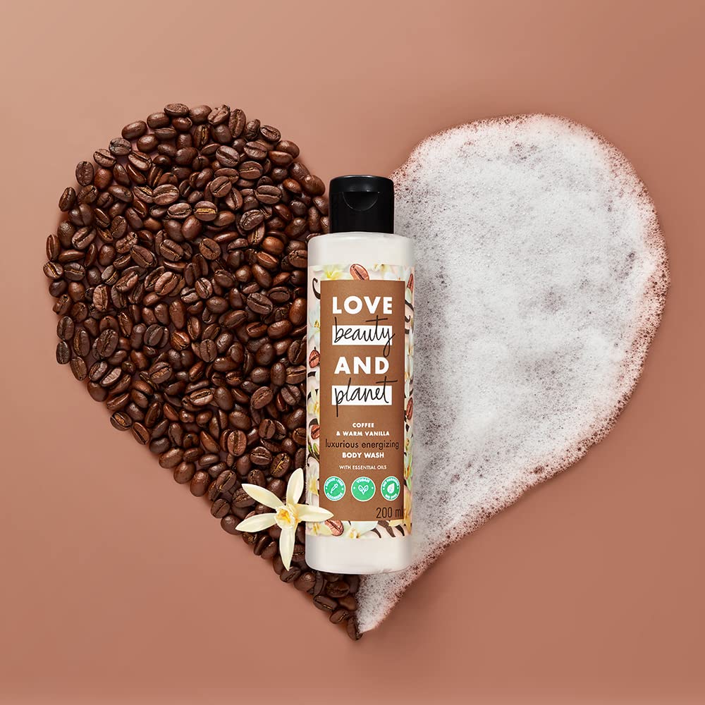 Love Beauty & Planet Moisturizing Body Wash - Sulfate & Paraben Free Shower Gel with Coffee & Warm Vanilla Scent (200ml) | Hydrating & Nourishing for Dry Skin | Perfect for Daily Shower & Relaxing Bath Time