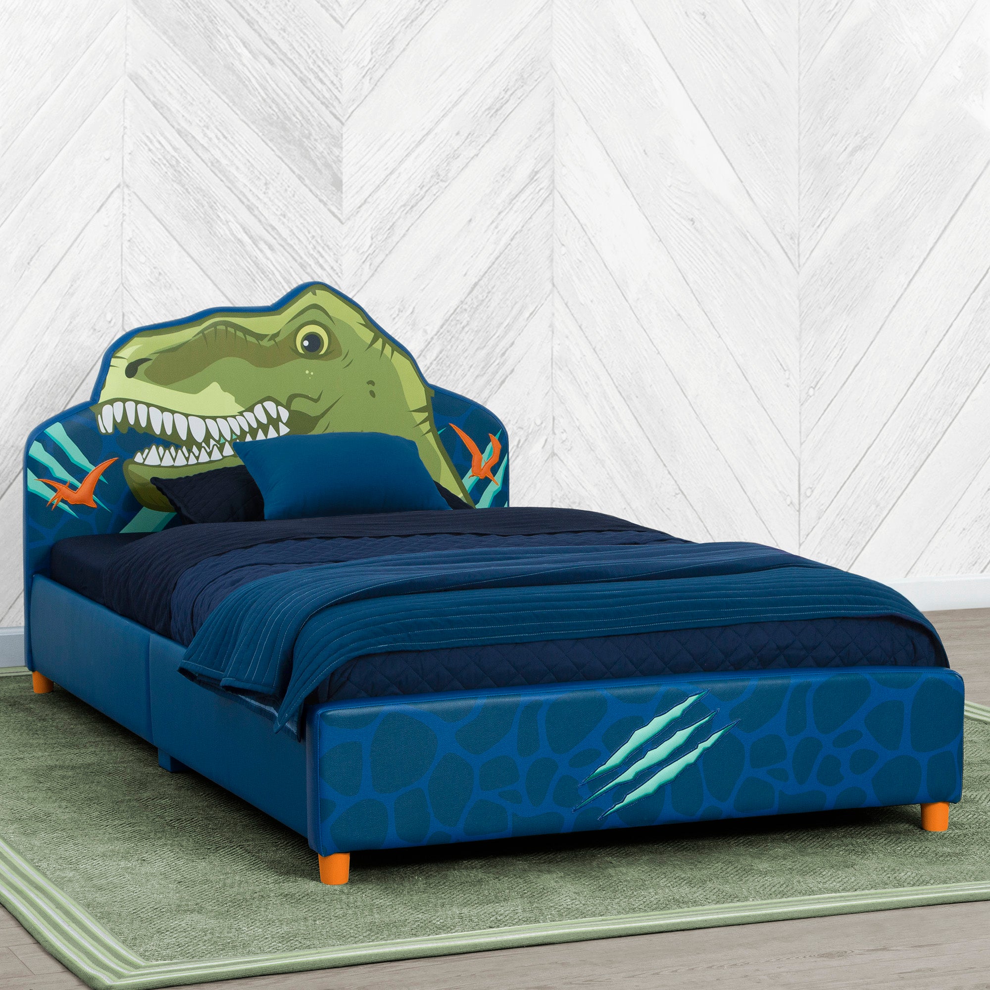 Dinosaur Themed Twin Upholstered Bed for Kids - Cozy and Fun Dino Bedroom Decor for Boys & Girls | Perfect for Bedrooms, Playrooms, and Themed Rooms