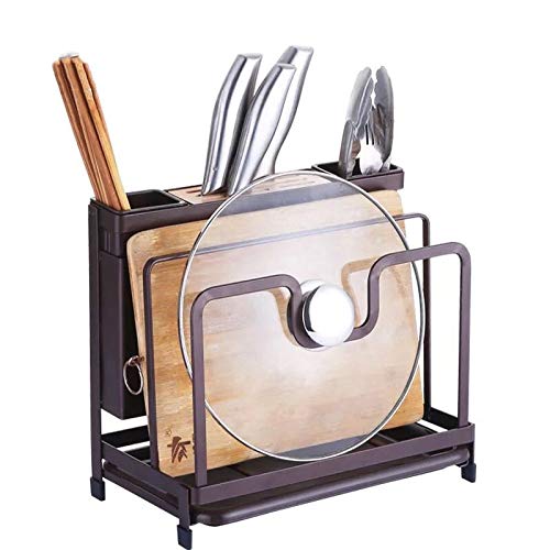 MengK Kitchen Multifunctional Storage Rack with Drip Tray - Cutting Board Holder, Tableware Organizer, Flatware Caddy & Pot Lid Frame (Black) - Perfect for Countertop Organization & Small Space Saving
