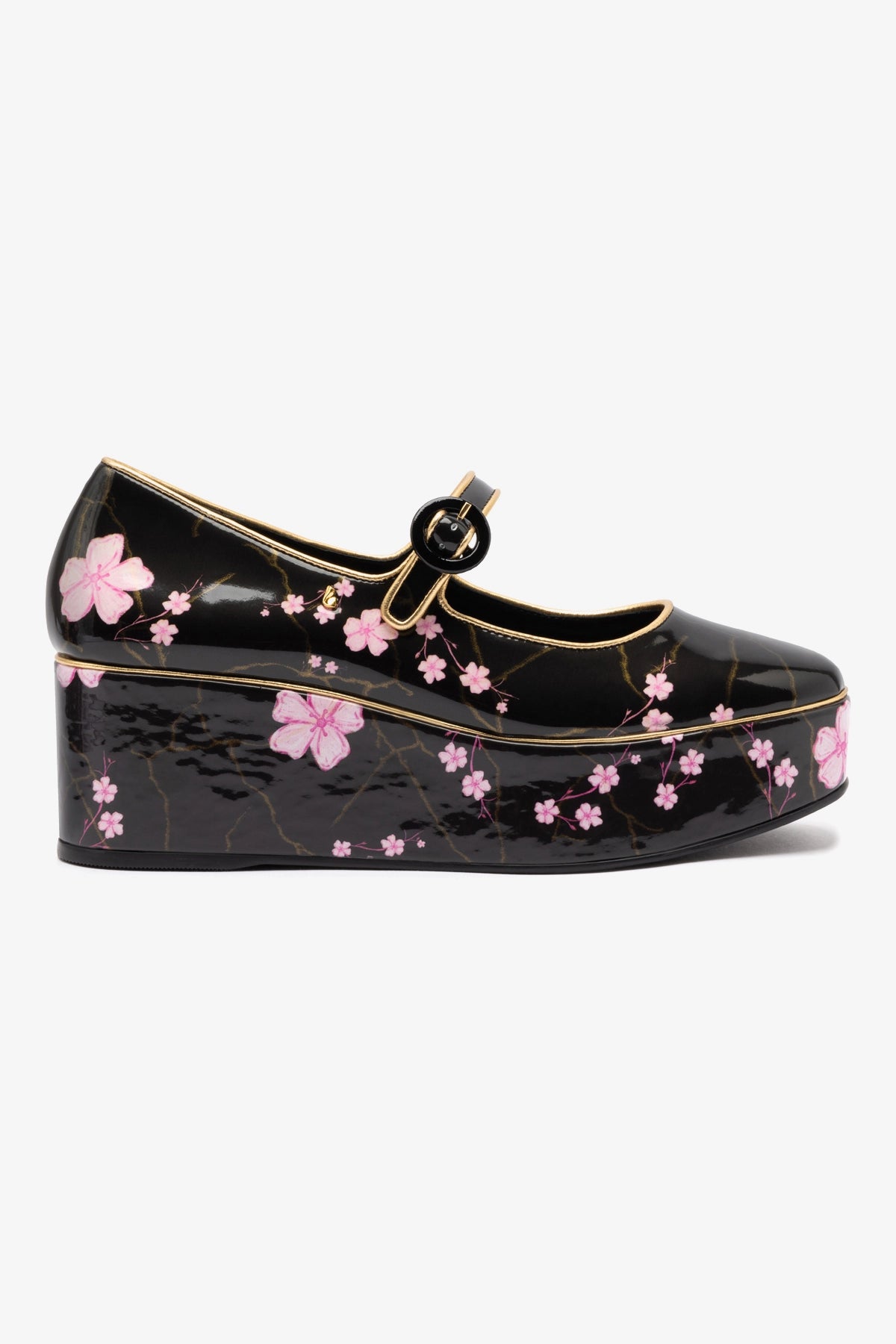 Blair Flatform Sandals - Black Sakura Printed Leather Shoes for Women | Comfortable & Stylish Platform Sandals for Casual Outings & Summer Wear