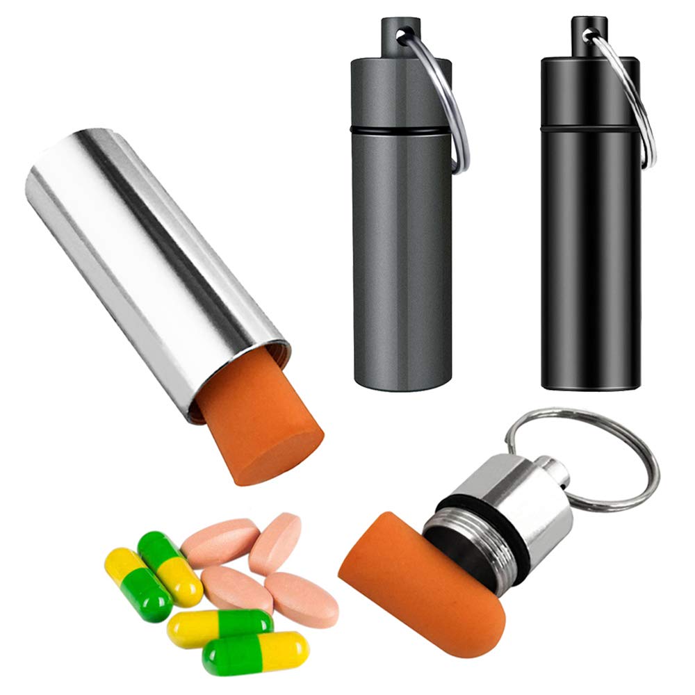 3 Pack Aluminum Pill Fob Keychain - Waterproof Medicine Container for Nitroglycerin, Ear Plugs & Matches | Portable Survival Tin for Camping, Hiking & Emergency First Aid Kits