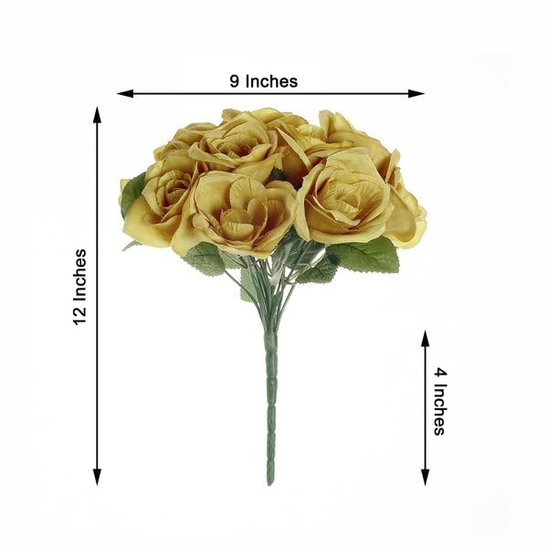 12-Inch Artificial Velvet Roses Bouquet - Gold Silk Wedding Flowers for Centerpieces, Bridal Shower, Party & Home Decorations (Set of 6) - Perfect for Wedding Receptions, Anniversary Gifts and Table Decor