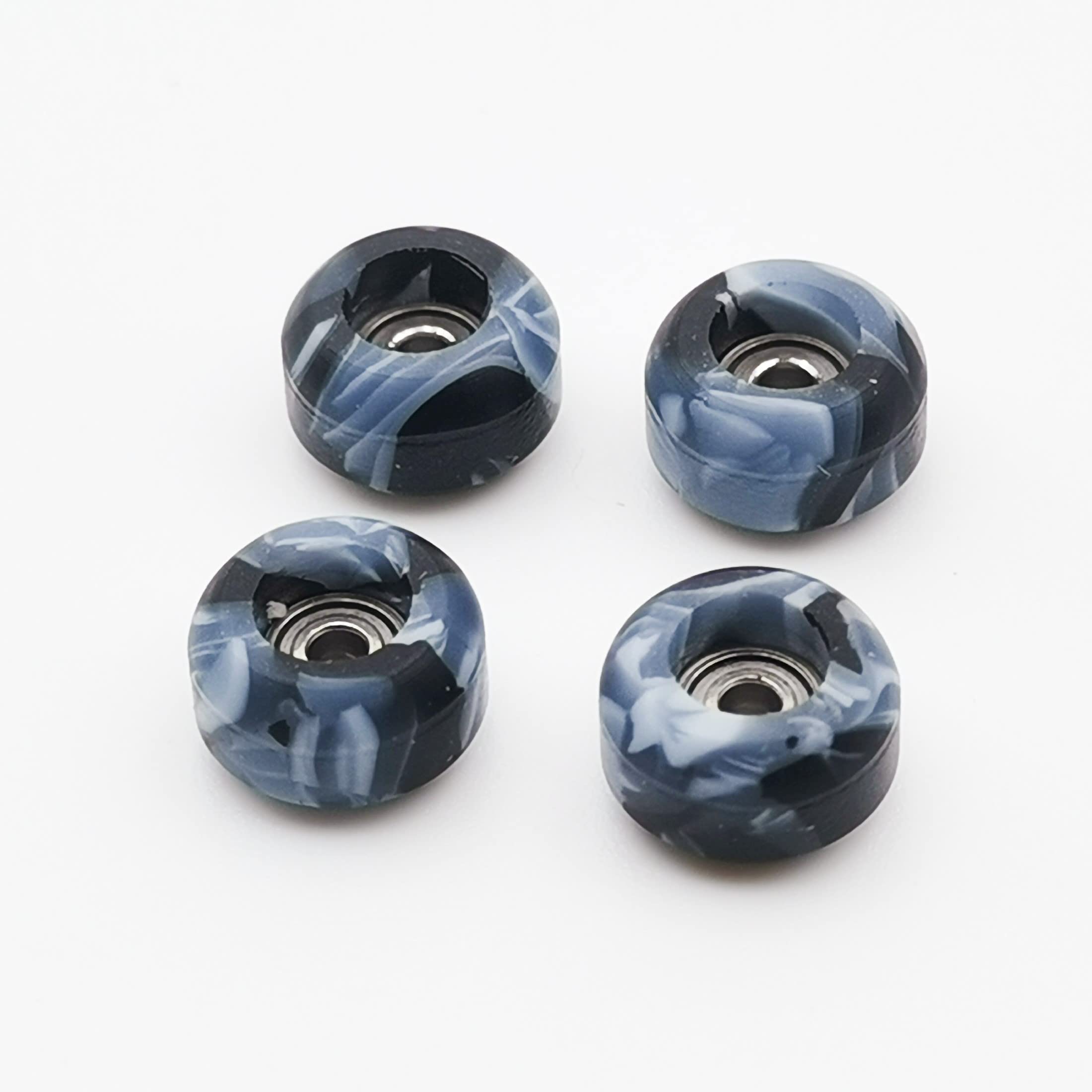 Premium CNC Lathed Fingerboard Wheels with Bearings - Swirl Color Design (Black Mix) - High-Performance Skateboard Accessories for Tricks & Street Skating