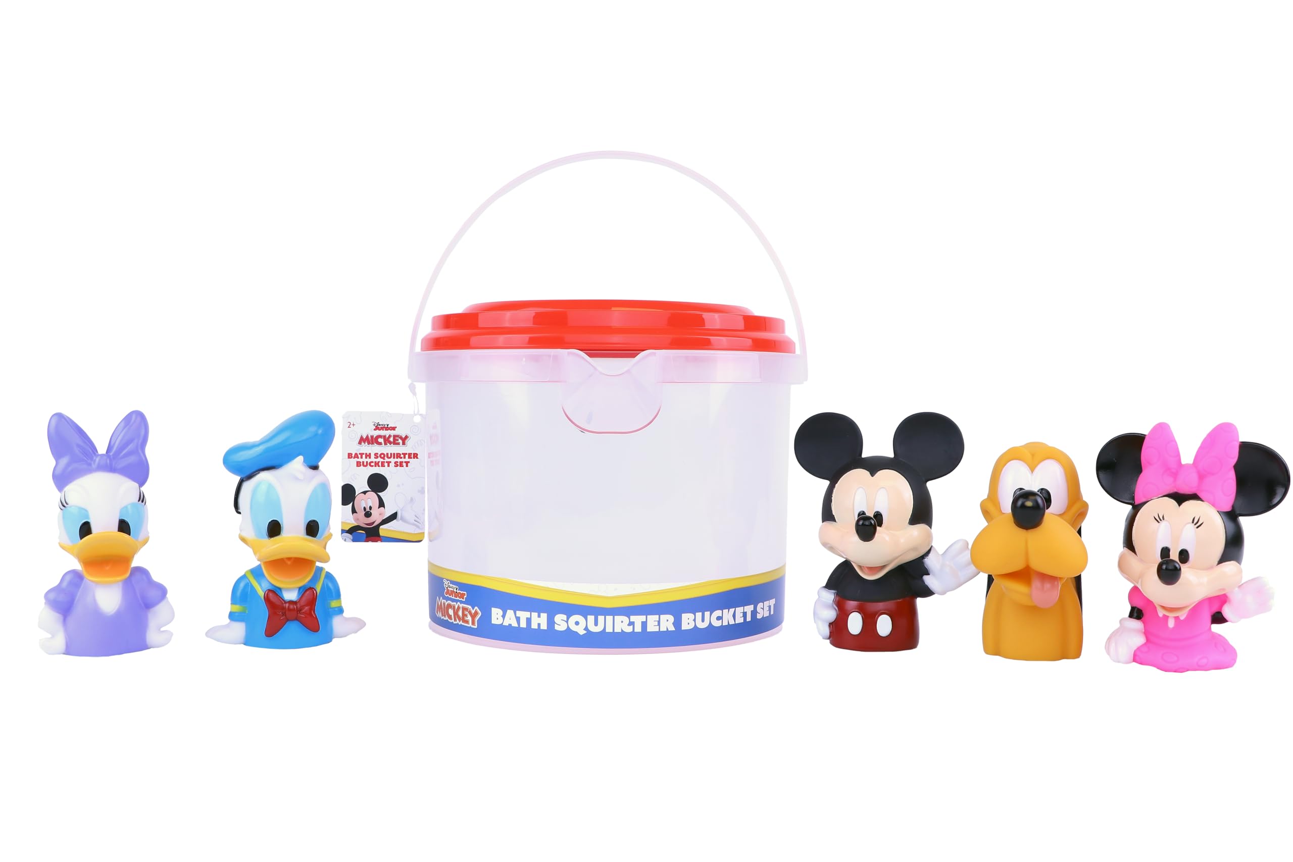 Mickey & Friends 6-Piece Bath Squirter Toy Set for Babies & Toddlers - Includes Organizer Bucket with Drainage Holes for Easy Storage | Fun Bath Time Water Toys for Kids Playtime