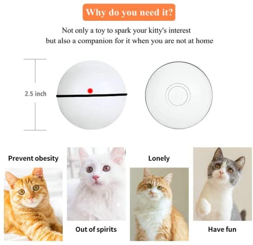 Interactive Cat Toys Ball - Smart Automatic Rolling Kitten Toy with LED Lights & Timer, USB Rechargeable Motion Ball for Indoor Cats - Perfect Exercise Gift for Playful Kittens & Adult Cats (Ideal for Boredom Relief & Nighttime Play)