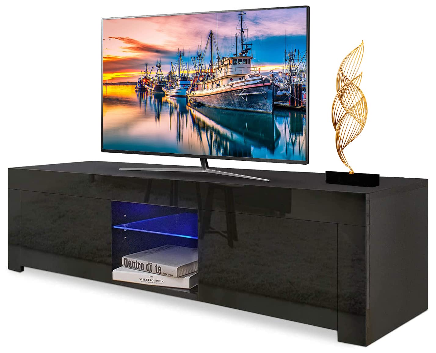 Modern LED TV Stand for 60 Inch TV - High Gloss Entertainment Center with Storage, Media Console Cabinet for Living Room | Perfect for Home Theater Setup & Living Room Organization