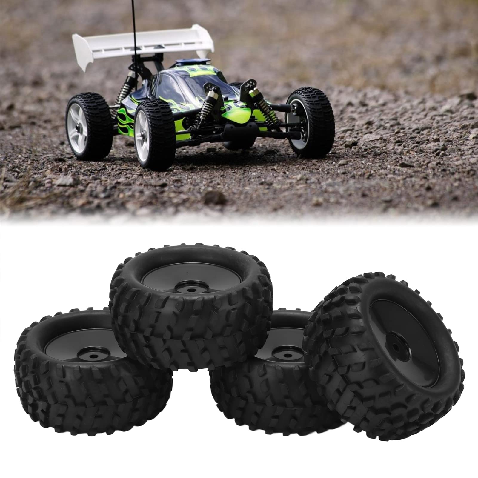 Alomejor 4pcs 82MM RC Rubber Tires & Wheel Rims Set for 144001 1/14 Scale Off-Road RC Cars - Durable Front/Rear Replacement Tires for Racing, Crawling & Off-Road Adventures