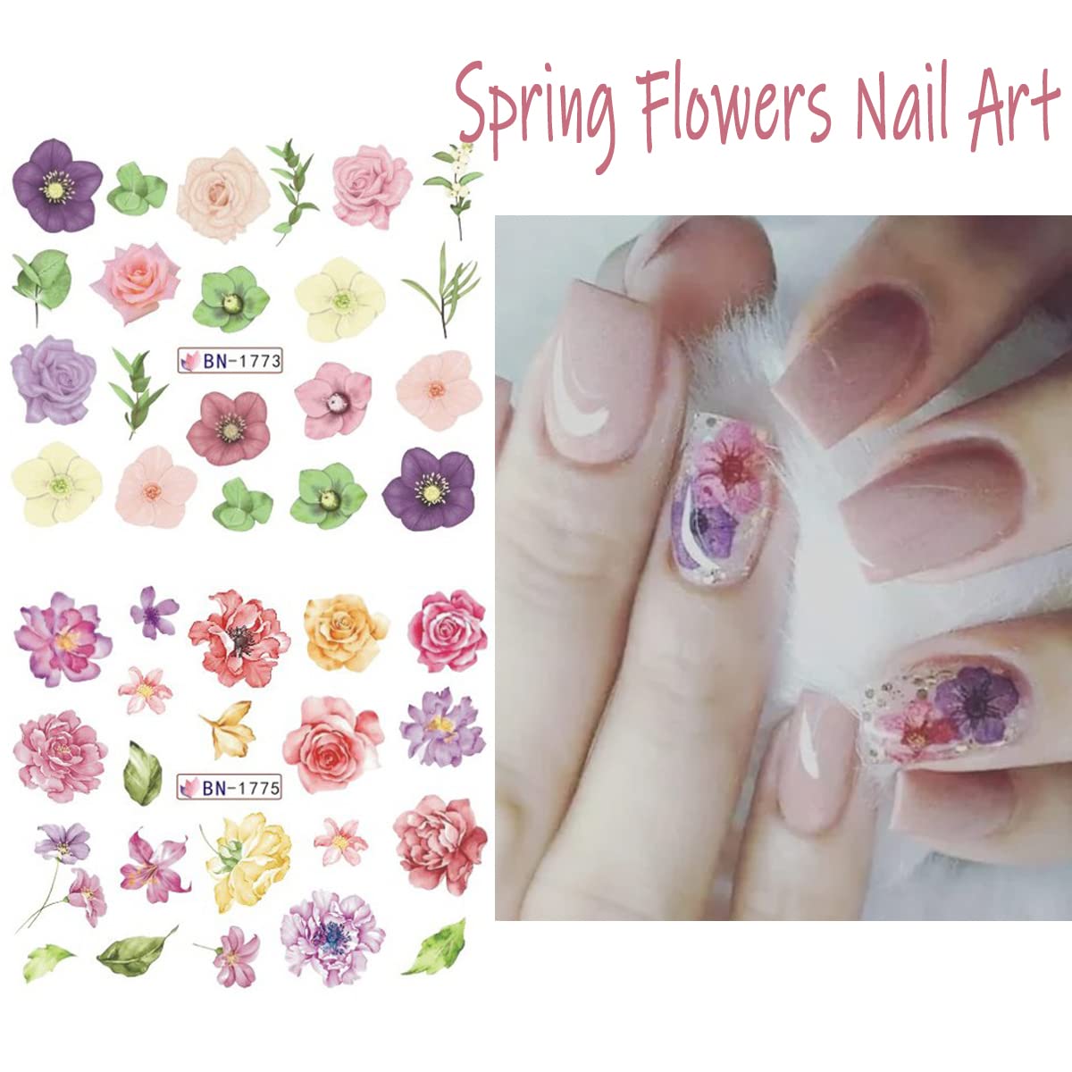 Floral Water Transfer Nail Decals - 12 Sheets Spring Flower Nail Art Stickers for DIY Nail Designs | Perfect for Manicures, Pedicures, Bridal Nails & Party Nail Art Accessories