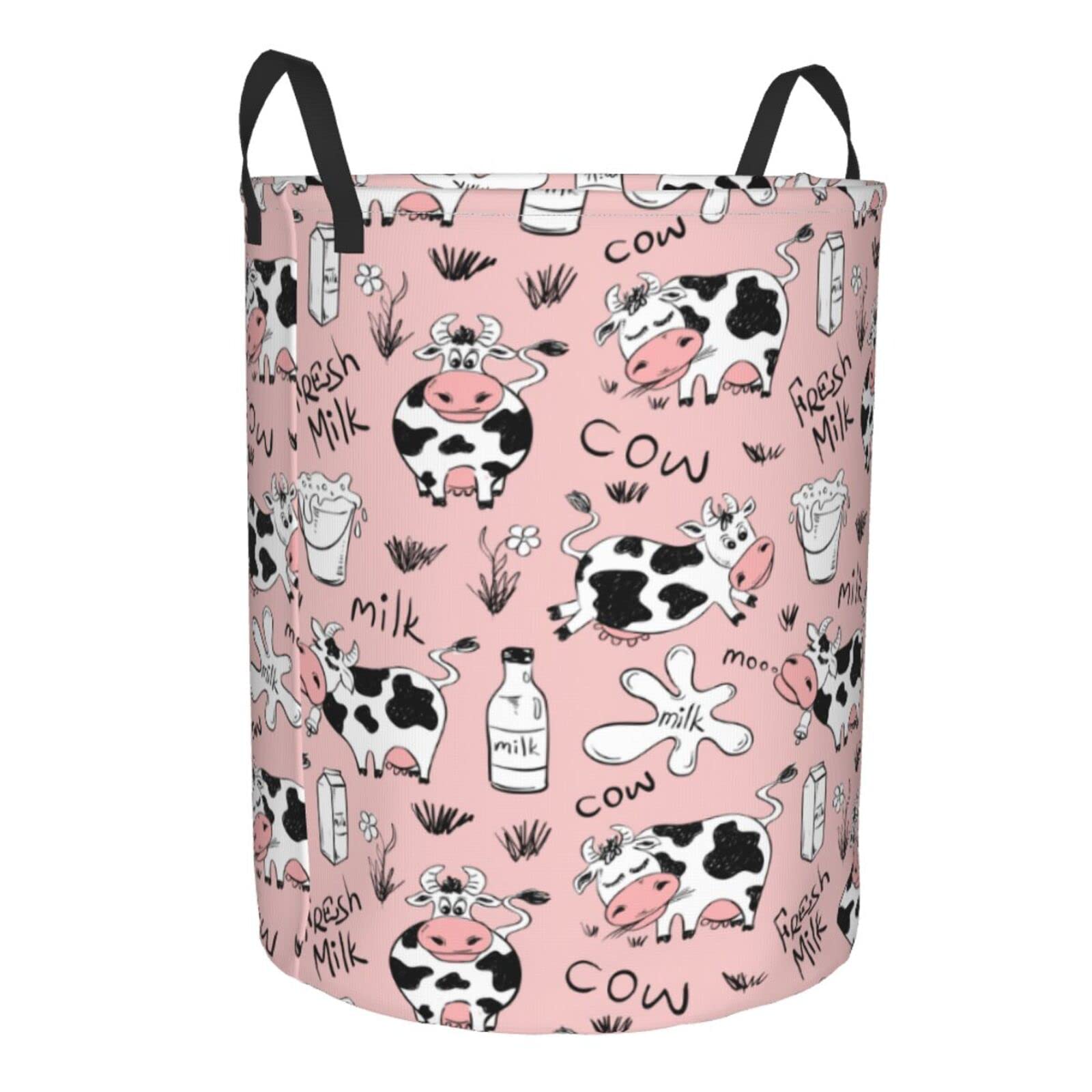Funny Cow Milk Print Collapsible Laundry Basket with Handle - Waterproof Fabric Hamper Organizer for Dirty Clothes, Toys & Bathroom Storage - Large Capacity Laundry Bin for Home, Dorm & Nursery Use