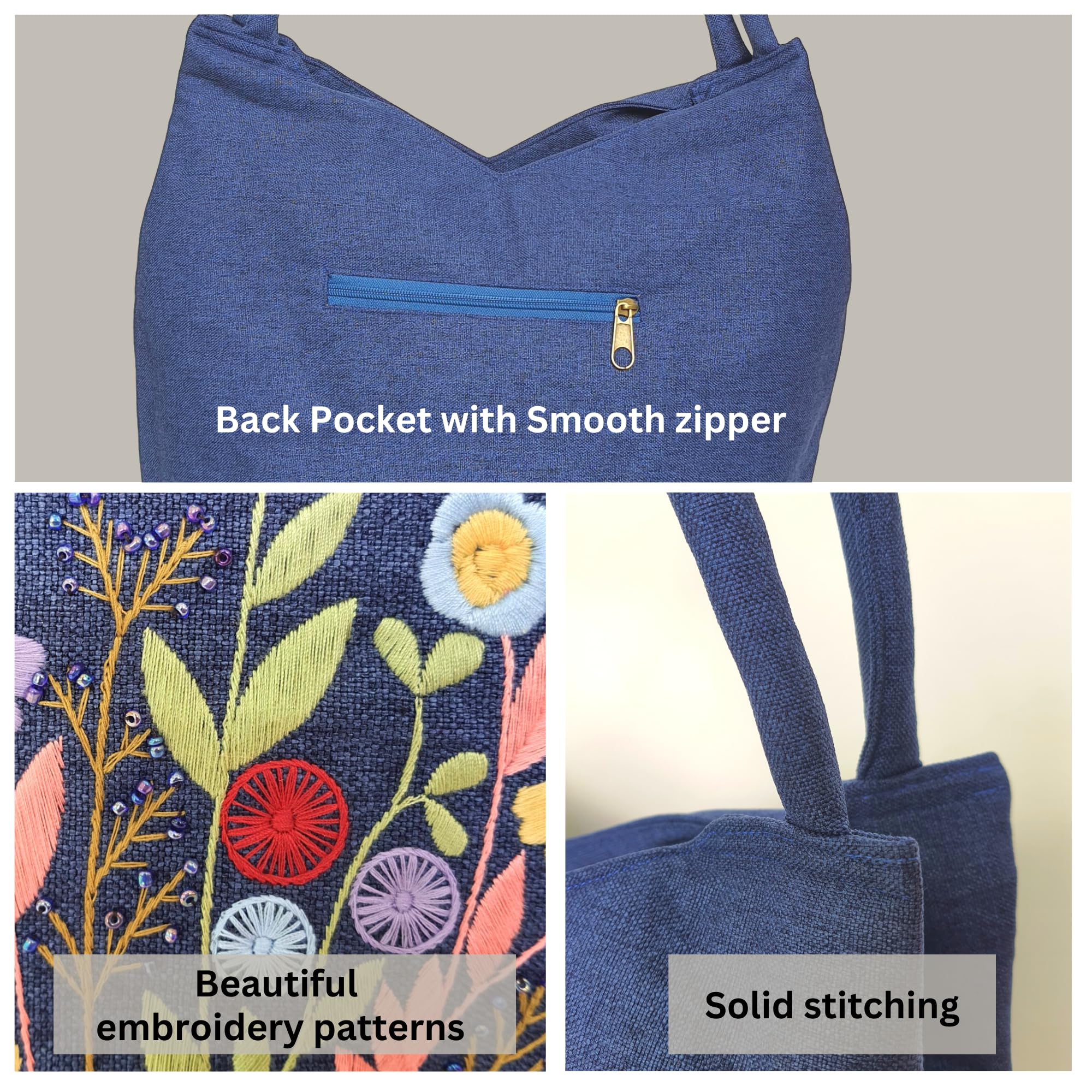 Stylish Embroidered Handbag for Women - Fashionable Shoulder Tote with Secure Zipper Closure, Versatile Fabric Hobo Purse - Perfect for Work, Travel & Mother's Day Gift