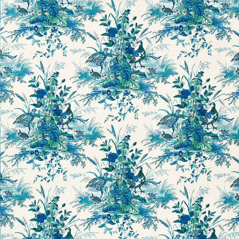 Schumacher Quail Meadow Peacock Fabric - Premium Upholstery & Drapery Material for Home Decor & DIY Projects