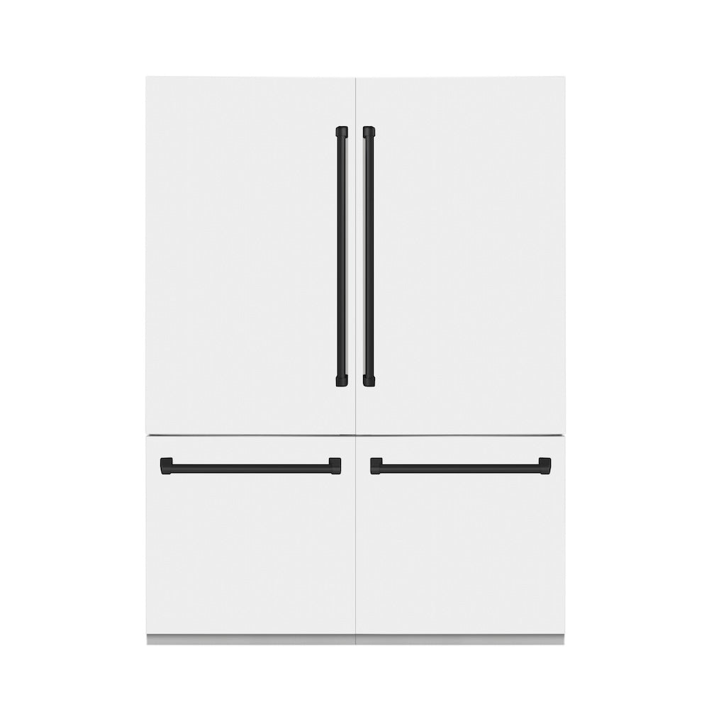ZLINE Autograph Edition 60 Inch French Door Built-In Refrigerator - 32.2 cu ft Capacity, Bottom Freezer, Water Dispenser & Ice Maker - White Matte with Matte Black Accents (RBIVZ WM 60 MB) | Perfect for Modern Kitchens & Open Concept Homes
