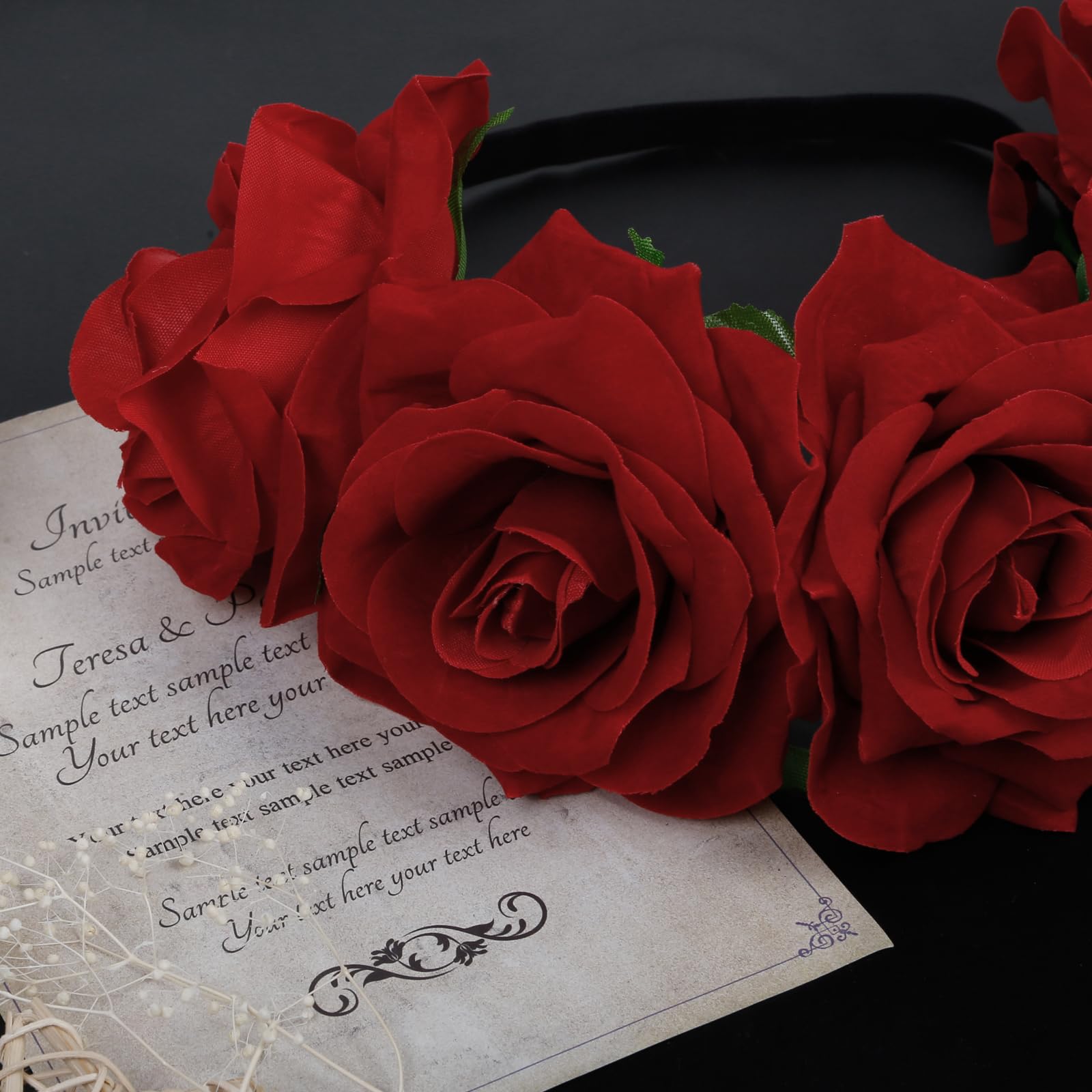 WOVOWOVO Red Rose Flower Crown Headband for Women & Girls - Fake Roses Floral Headpiece for Halloween, Cosplay, Festival, Party Hair Accessories | Perfect for Bridal, Boho, and Costume Events