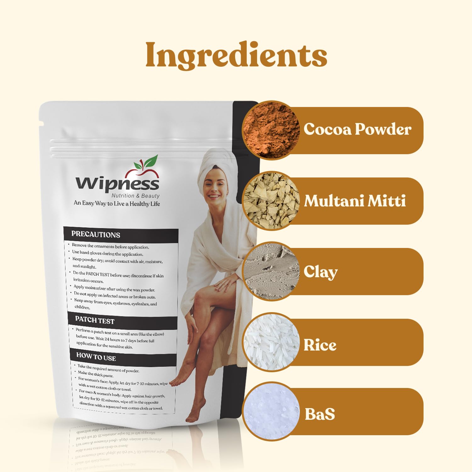 Wipness 100% Natural Wax Powder - Painless Herbal Hair Removal Cream for Women & Men | Chemical-Free, Hypoallergenic Body Wax | 100g | Smooth Skin for Bikini, Legs, Arms & Face | At-Home Waxing Solution