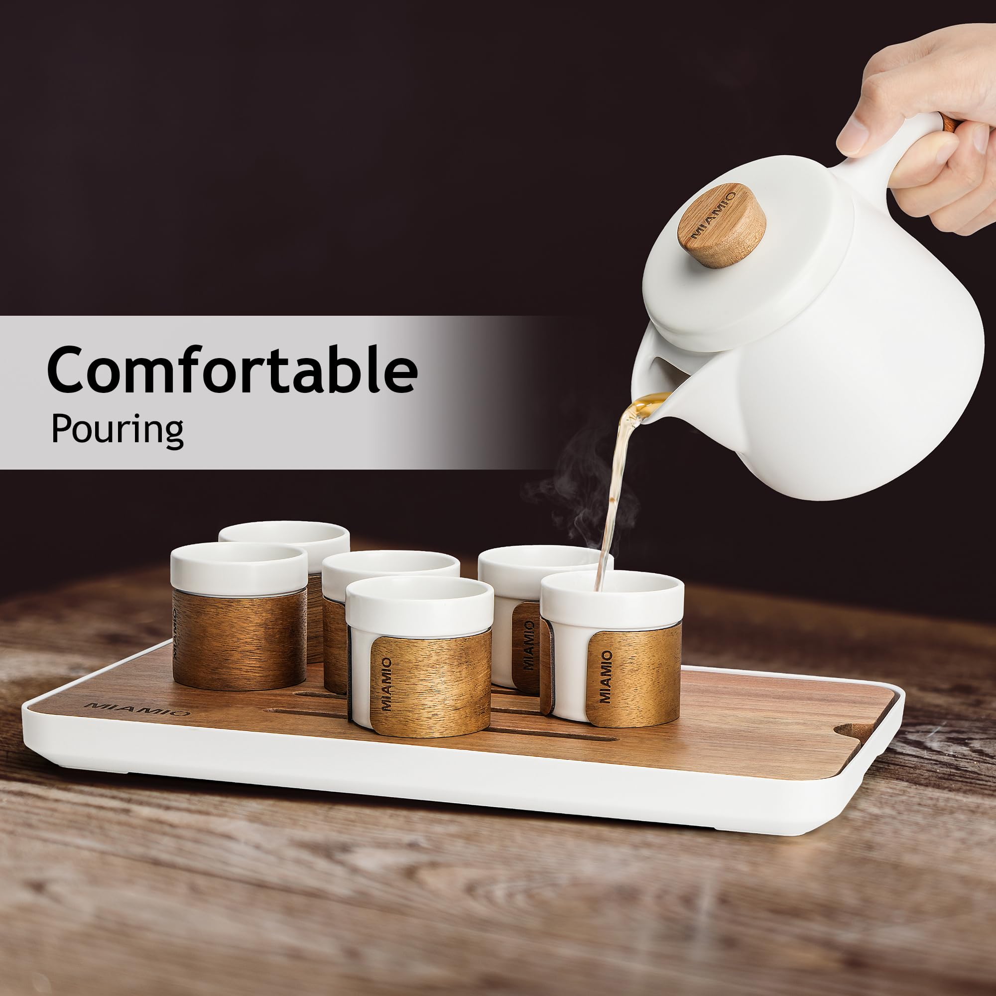 Premium Japanese Tea Set - 6 Traditional Tea Cups (3.4oz) & 21oz Porcelain Teapot with Infuser - Authentic Asian Tea Ceremony Gift for Tea Lovers (White) - Perfect for Home Tea Parties, Zen Meditation & Japanese Cultural Events