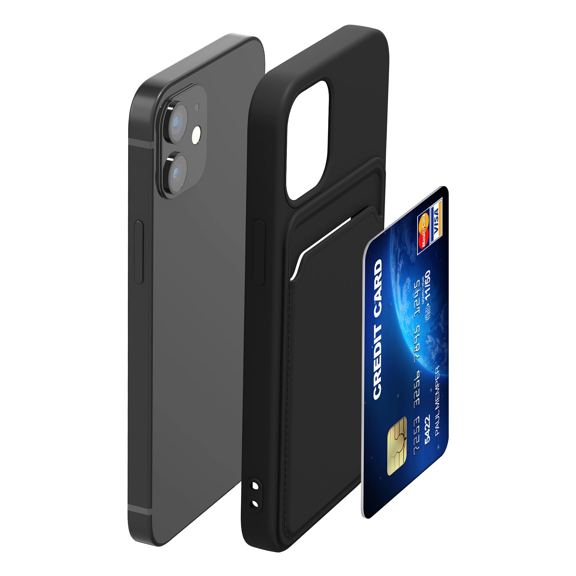 kwmobile Shockproof TPU Case for Apple iPhone 12 Mini with Credit Card Holder - Slim Protective Phone Cover (Black) - Perfect for Everyday Use, Travel & Business Meetings