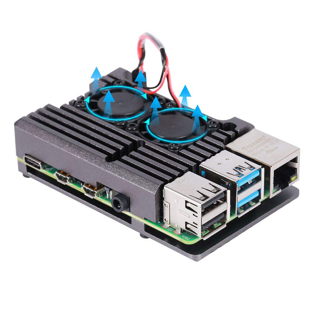 Premium Aluminum Alloy Case with Cooling Heatsink & Dual Fans for Raspberry Pi 4 Model B - Protective Shell with Heat Dissipation (Excludes Pi Board) - Perfect for DIY Projects, Gaming Consoles & IoT Applications