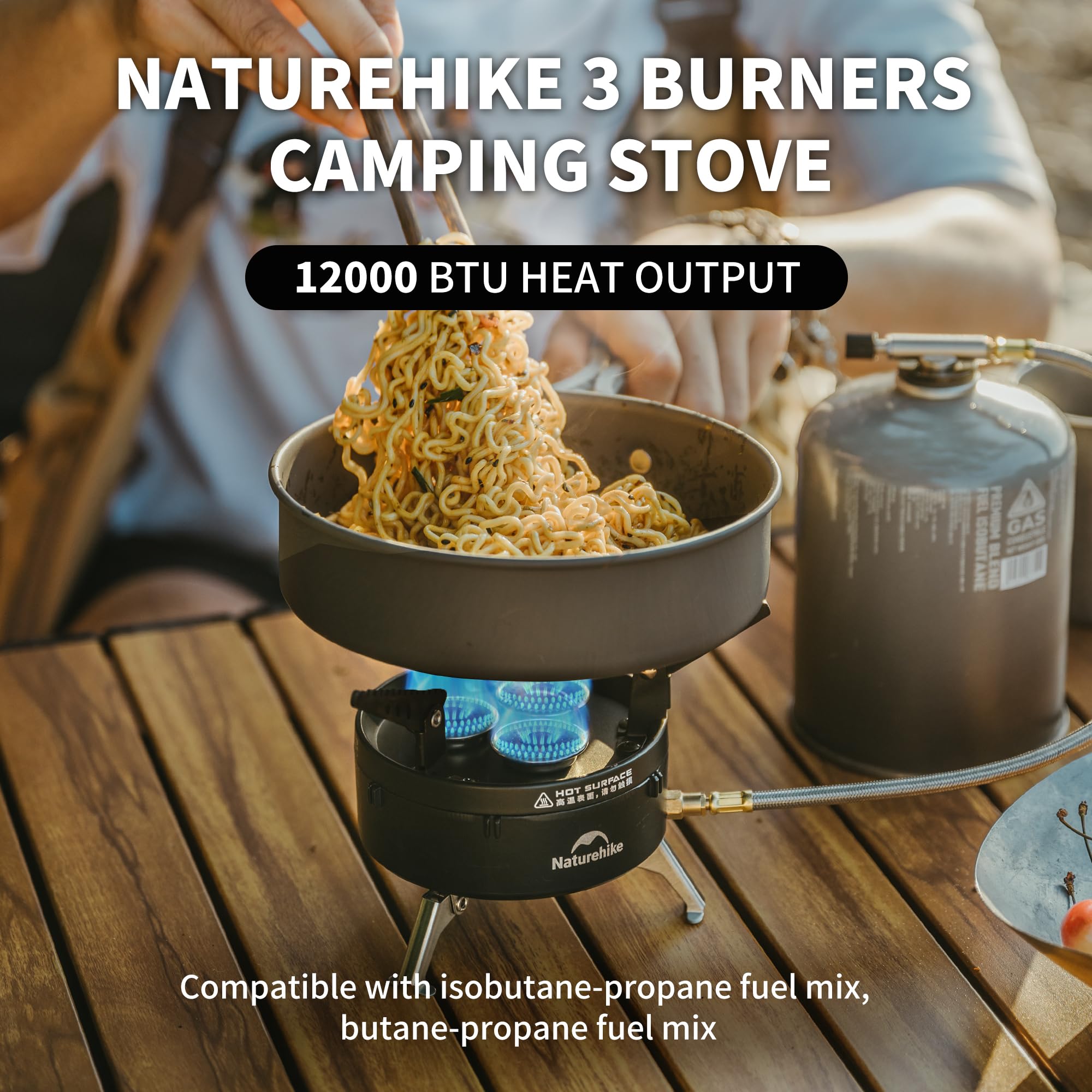 Naturehike Portable 3-Burner Camping Gas Stove for IGT Table - Compact Isobutane Stove with Storage Bag & Foldable Brackets - Perfect for Outdoor Cooking, Car Camping, Tailgating, Picnics and Backpacking Adventures