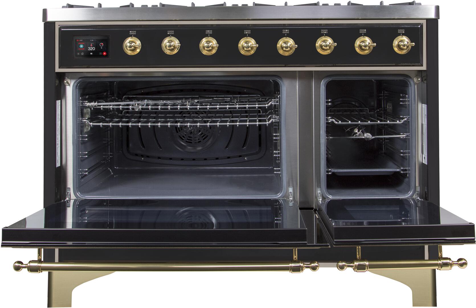 ILVE Majestic II 48-Inch Dual Fuel Range - Liquid Propane Gas Stove with Oven - Glossy Black Finish (Model UM12FDNS3BKGLP) - Perfect for Gourmet Kitchens & Professional Chefs
