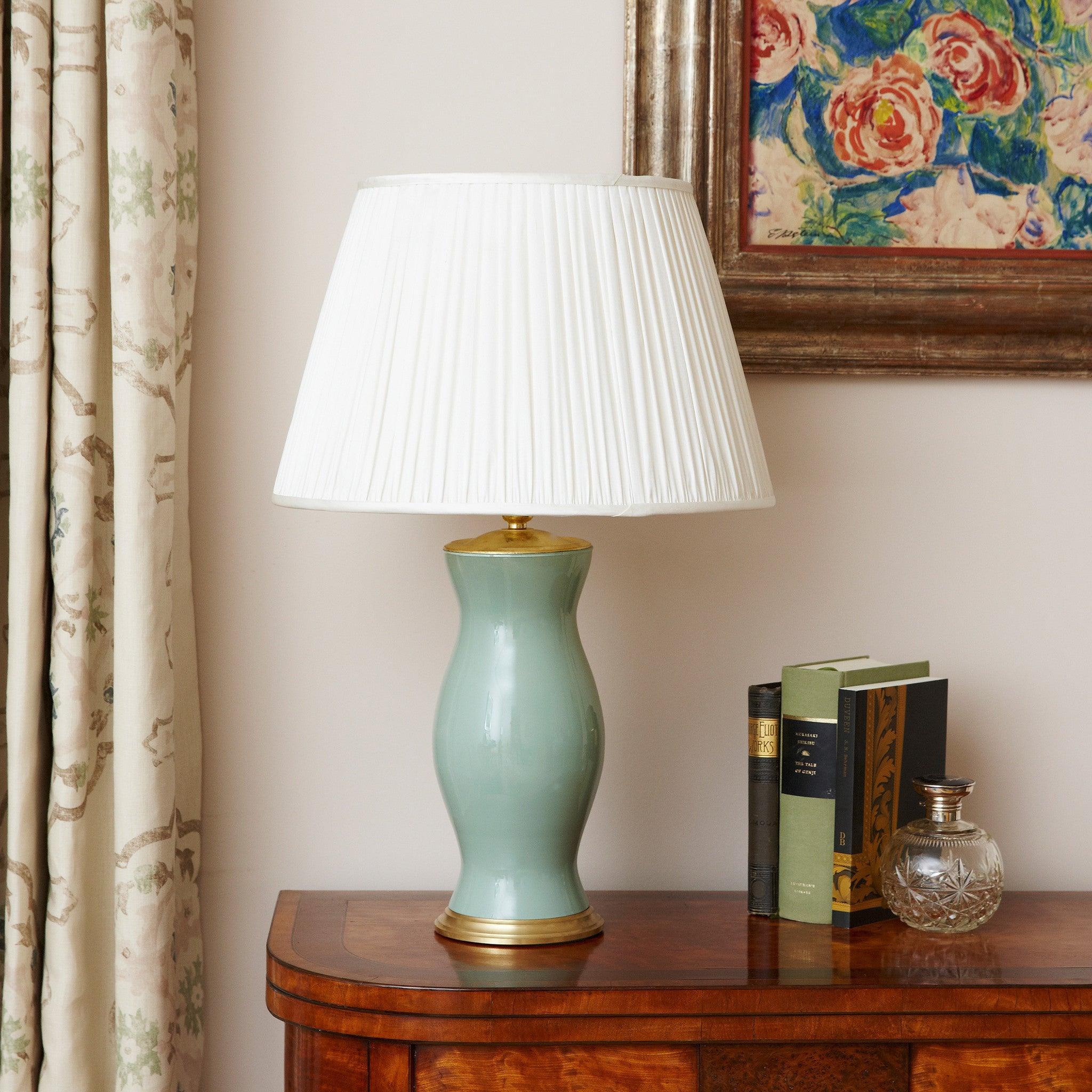 Handblown Artichoke Green Glass Table Lamp with Brass Accents - Elegant Home Decor for Living Room, Bedroom & Office Lighting