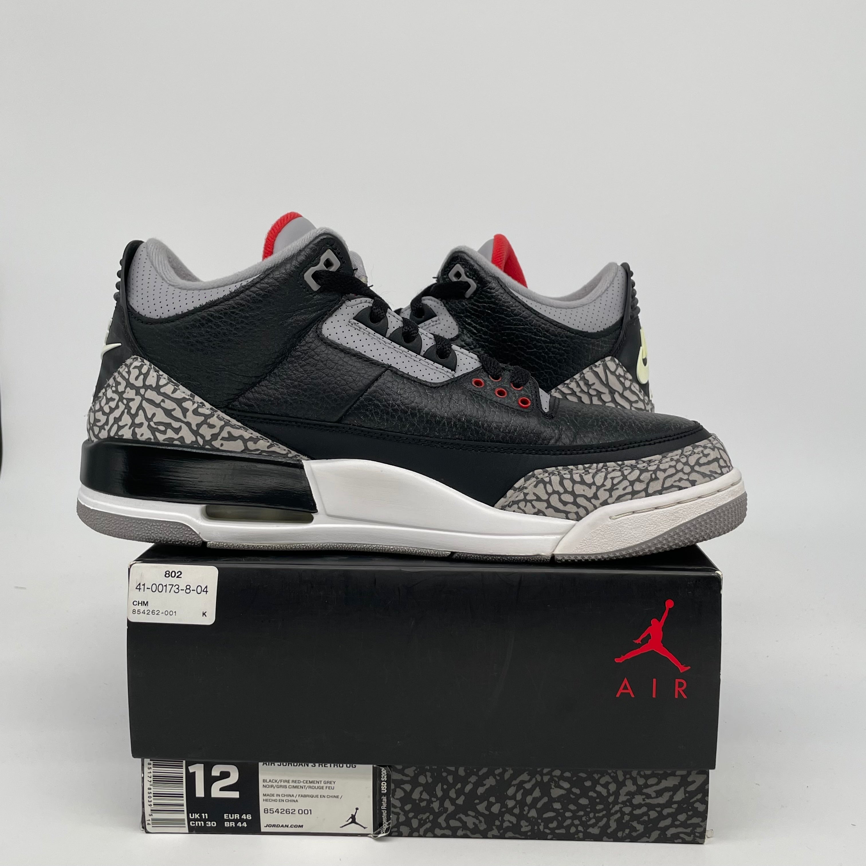 Original: AIR JORDAN 3 BLACK CEMENT SIZE 12 854262 001   Optimized: Air Jordan 3 Retro Black Cement Men's Basketball Shoes Size 12 (854262-001) - Authentic Sneakers for Streetwear & Basketball Games