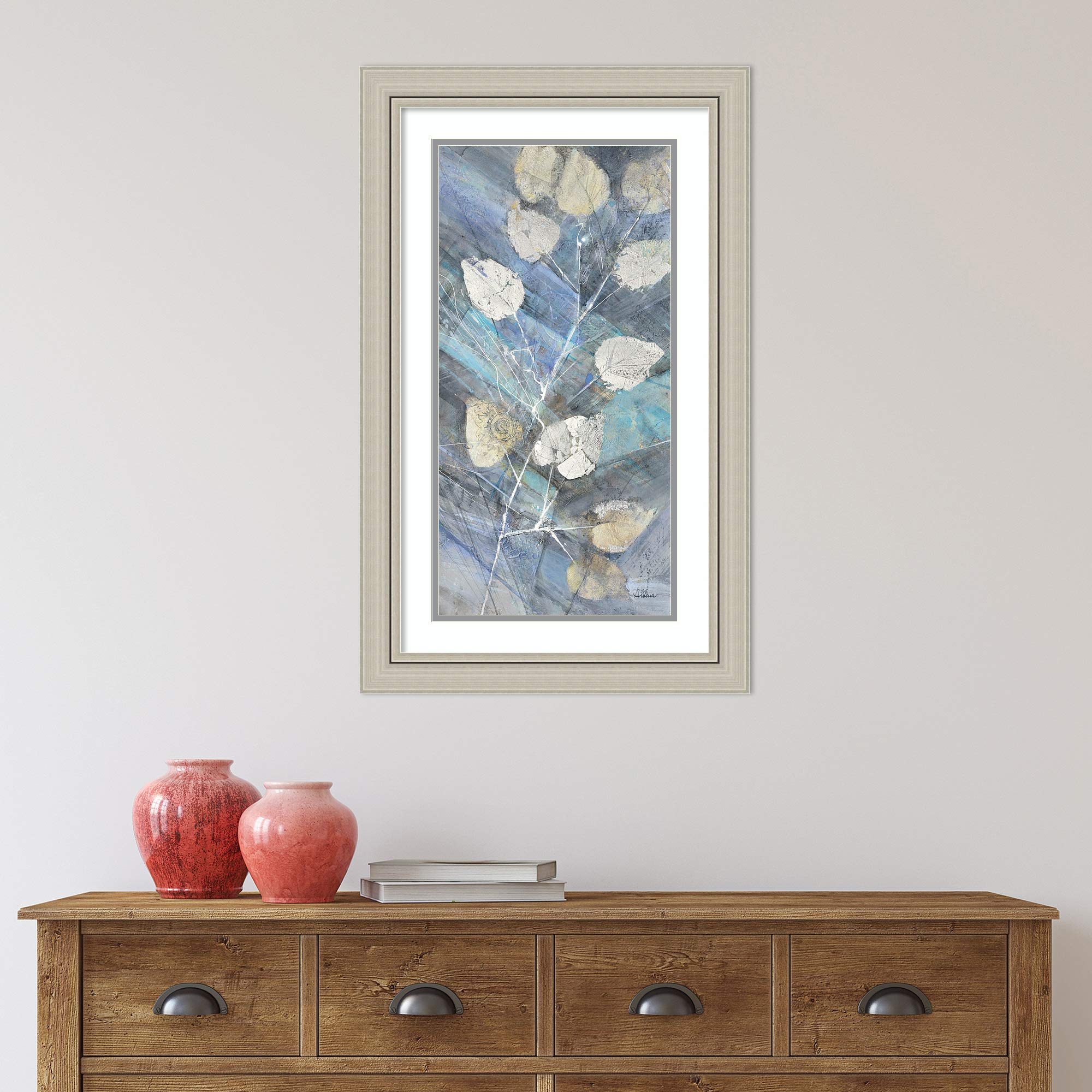 Amanti Art Framed Wall Print - 32x20 Silver Leaves II Abstract Painting by Albena Hristova | Modern Home Decor Poster for Living Room, Bedroom, Office | Perfect for Contemporary Spaces & Gift Giving