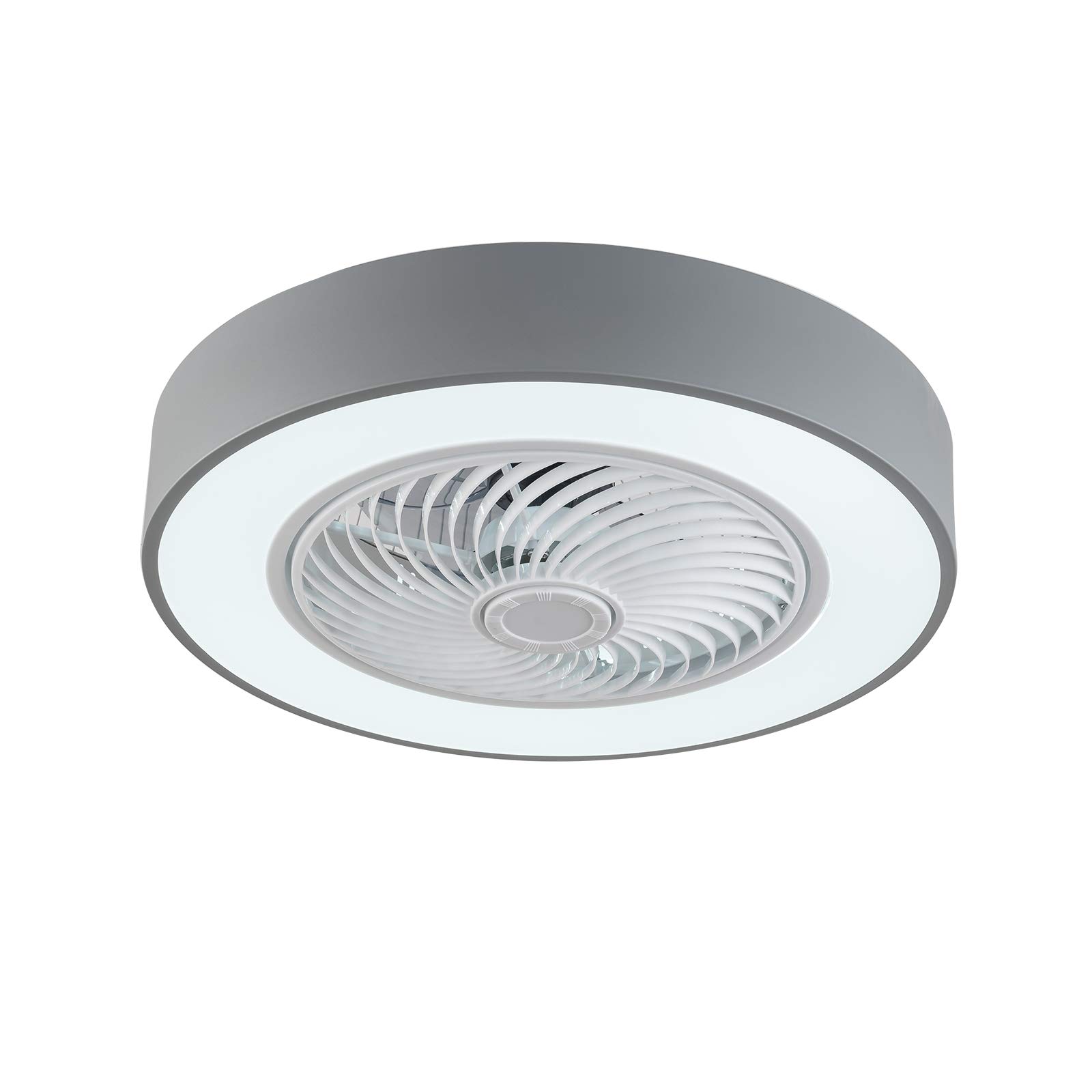 22 Inch Enclosed Ceiling Fan Chandelier with LED Light & Remote Control - 3 Color Dimmable, Invisible Acrylic Blades, Modern Round Design - Perfect for Bedroom, Living Room, Dining Room & Office (Gray)