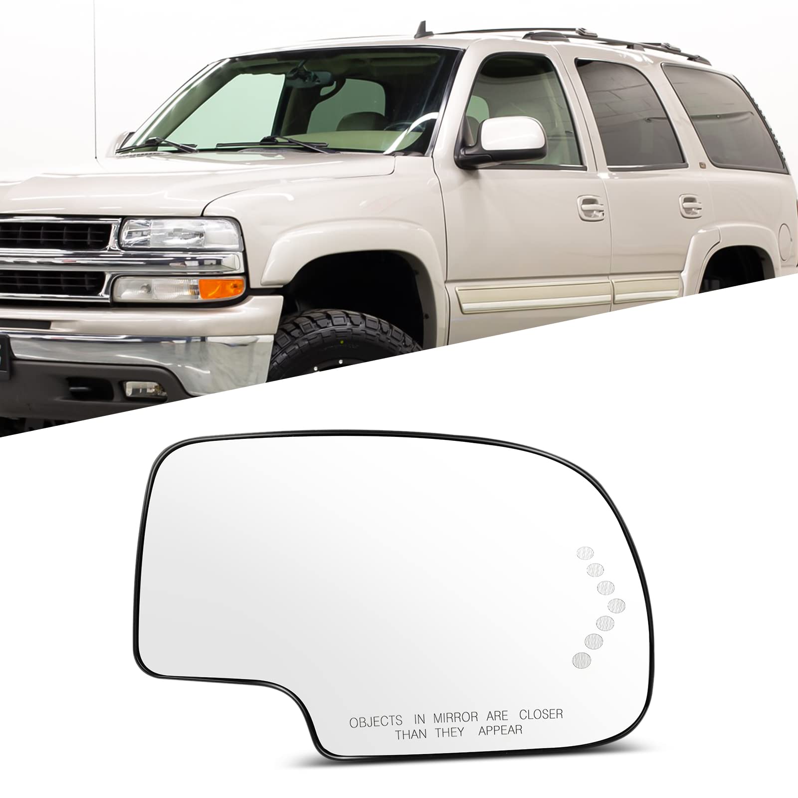 Replacement Side View Mirror Glass for 2003-2006 Chevy Silverado 1500 & 2007 Classic - Heated with Turn Signal - Passenger Side Exterior Mirror (Perfect for Winter Driving & Night Visibility)