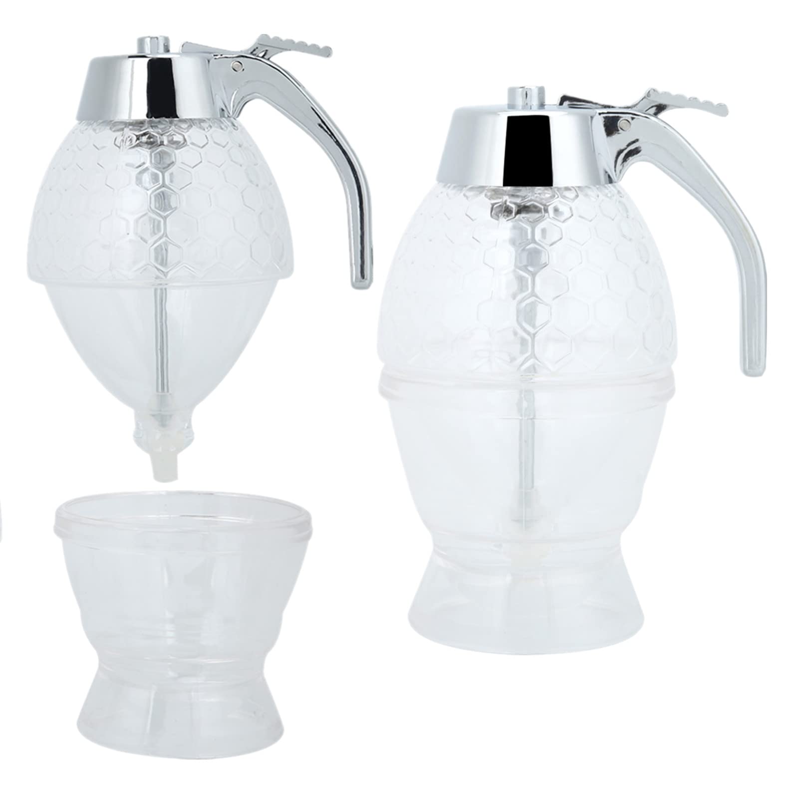 2-Pack Transparent Vintage Plastic Honey Dispenser with Stand - Drizzle Bottle for Syrup, Tea, Coffee & Pancakes - Leak-Proof Honey Jar for Kitchen, Cafe & Breakfast Table