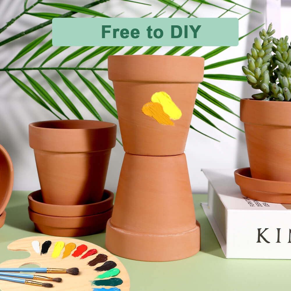 Vensovo 4 Inch Terracotta Plant Pots with Saucer - 6 Pack Clay Flower Pots with Drainage Hole for Succulents, Herbs, Indoor Plants | Perfect for Home Decor, Gardening, Wedding Favors & DIY Crafts