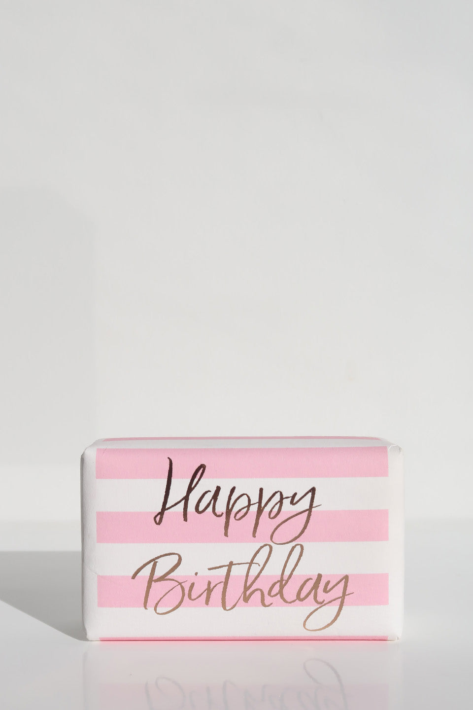 Happy Birthday Pink White Stripe Gold Script Soap - Elegant Handmade Soap for Birthday Gifts, Party Favors & Special Occasions