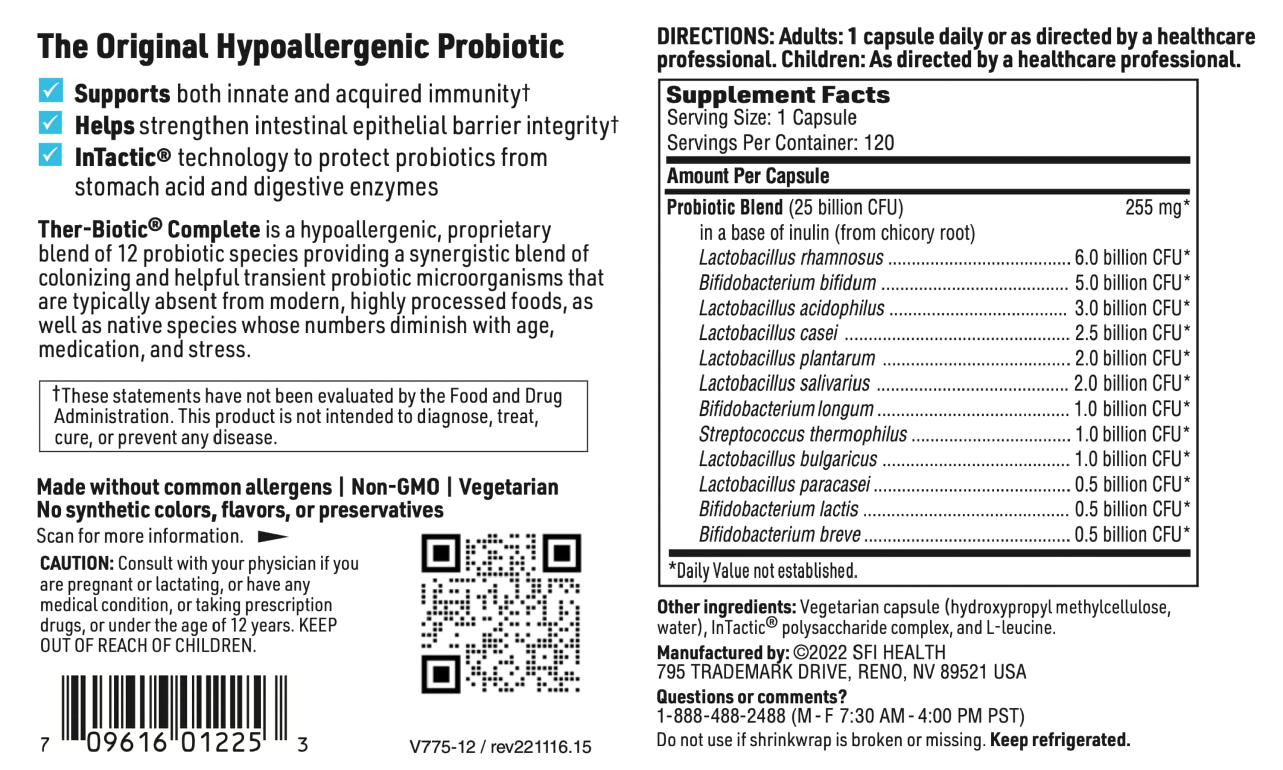 Klaire Labs SFI Health Ther-Biotic Complete - Hypoallergenic Probiotic Supplement for Women & Men - 25 Billion CFU with 12 Strains - Supports Immune & Digestive Health - Acid-Resistant Formula (2 Pack) - Perfect for Travel, Daily Wellness & Gut Balance
