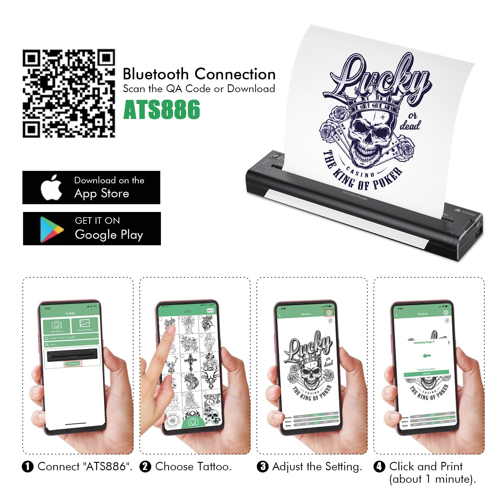 TATELF Wireless Tattoo Stencil Printer Machine - Portable Thermal Transfer Stencil Maker with 15pcs Tattoo Transfer Paper for Professional & Home Tattoo Artists | Perfect for Tattoo Studios, DIY Tattooing & Body Art Design