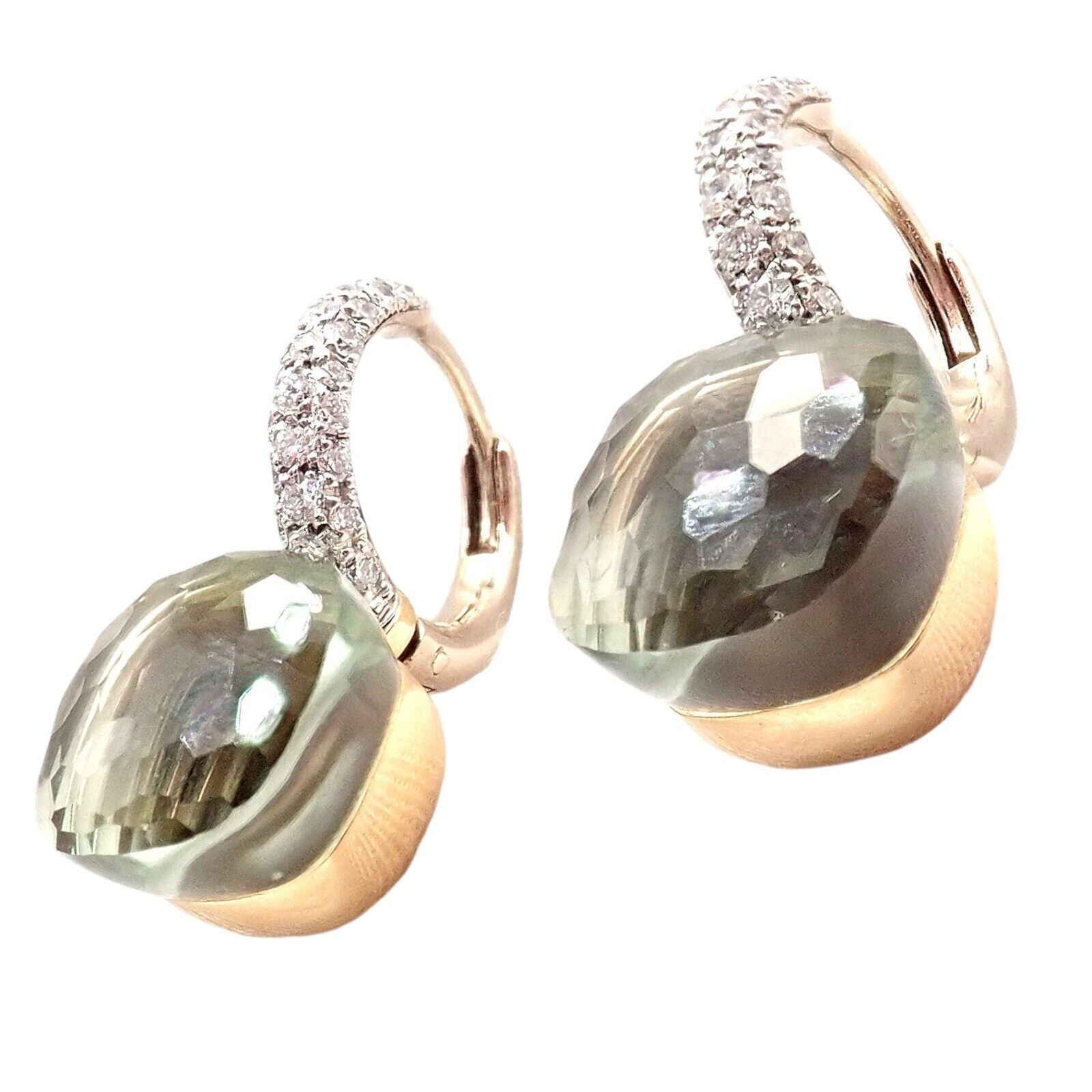 Authentic Pomellato Nudo 18k Rose Gold & White Gold Diamond Prasiolite Stud Earrings for Women - Luxury Gift for Anniversary, Wedding & Special Occasions