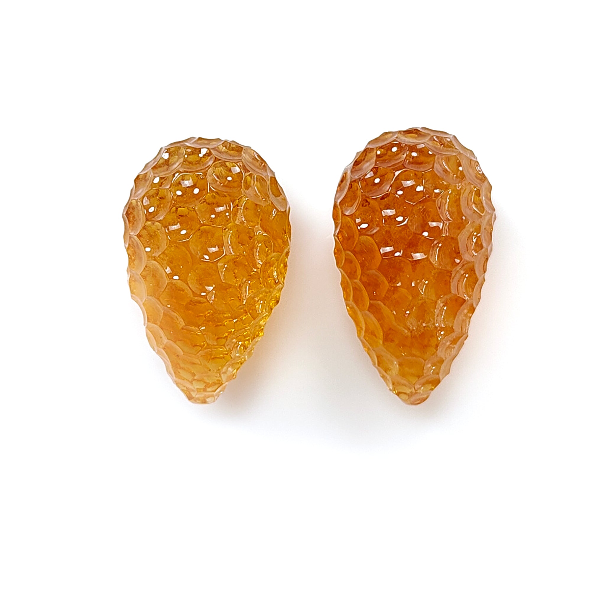 Natural Untreated Yellow Citrine Gemstone Carving - 57.20cts Hand Carved Teardrop Shape (24mm & 25mm, 2pcs) November Birthstone Jewelry Making Supplies for Necklace, Earrings & DIY Crafts