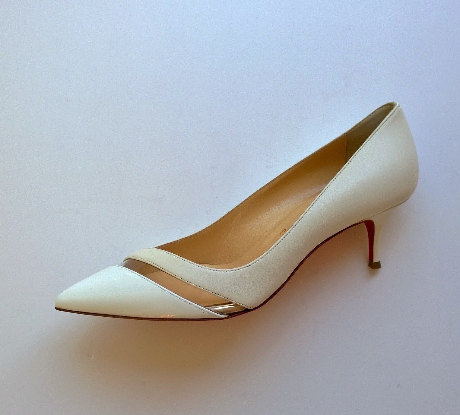 Christian Louboutin 17th Floor 55mm Heels - Women's Luxury White Leather & Patent PVC Pumps for Weddings, Parties & Special Occasions
