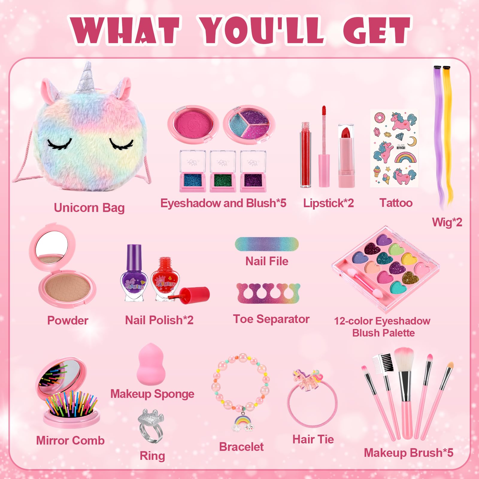 Anpro Kids Makeup Kit - Safe & Washable for Girls 3-10, Birthday Gift & Playtime Fun
