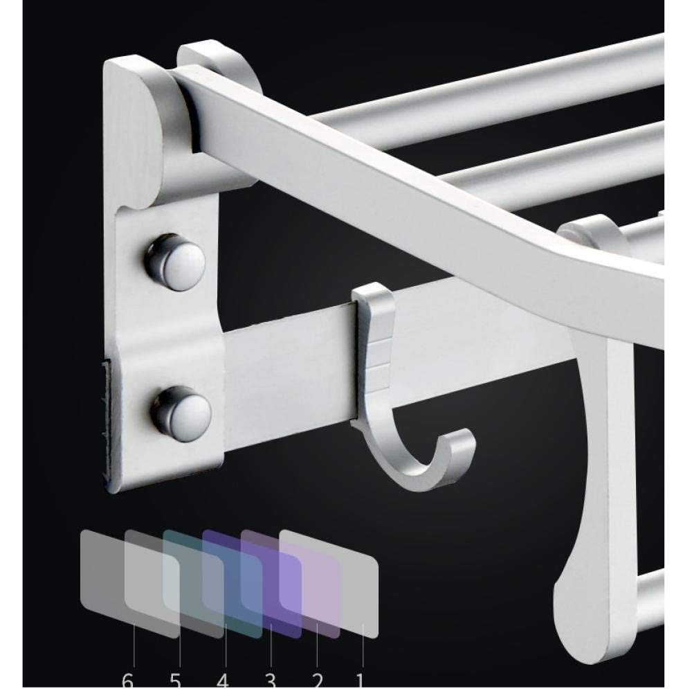 Space-Saving Aluminum Silver Anodized Double Layer Foldable Wall-Mounted Towel Rack with Hooks - 60Cm Bathroom Towel Holder for Home & Hotel Use - Perfect for Small Spaces, Bathroom Organization and Luxury Hotel Storage
