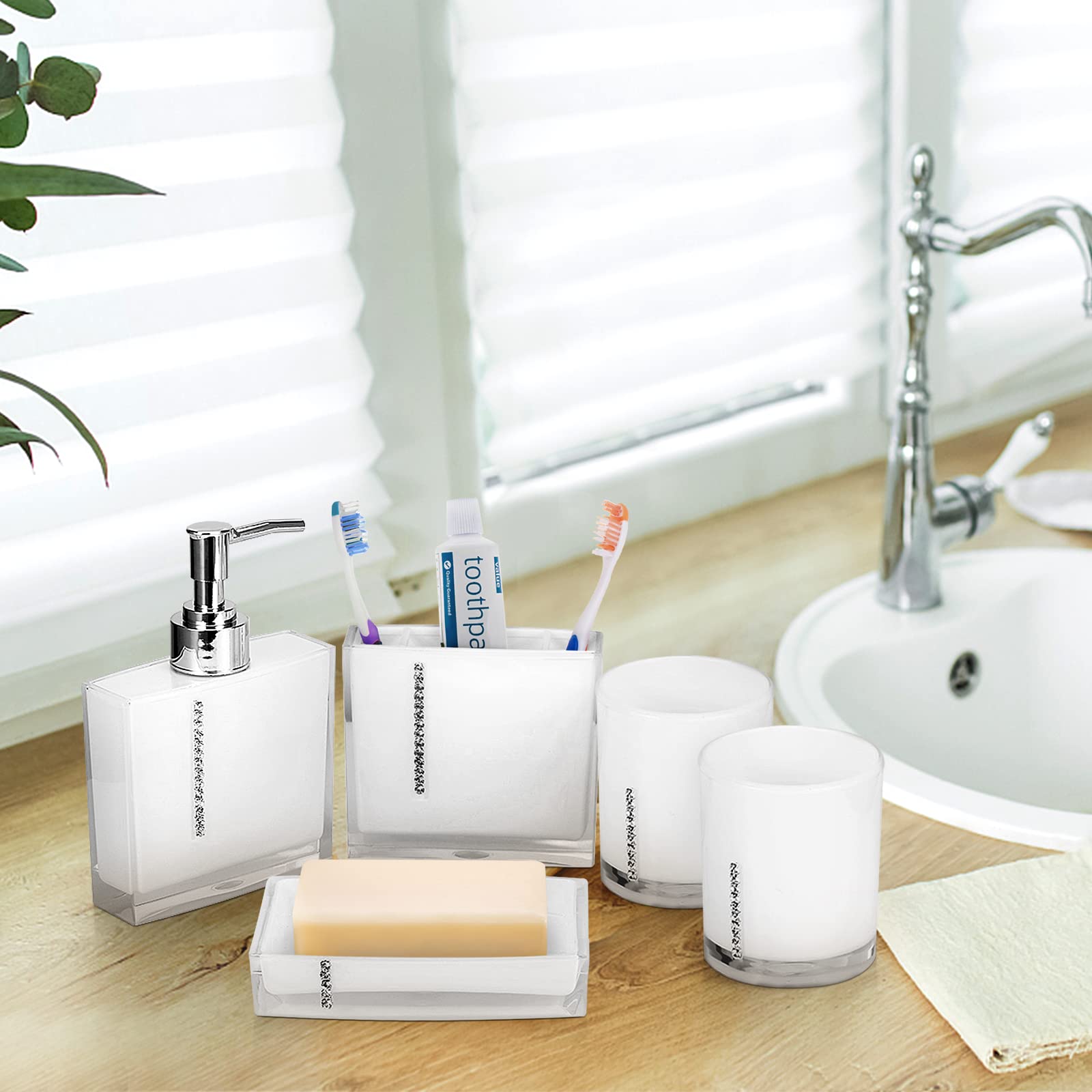 Estink 5PCS Acrylic Bathroom Set - Soap Dish, Toothbrush Holder for Home & Hotel