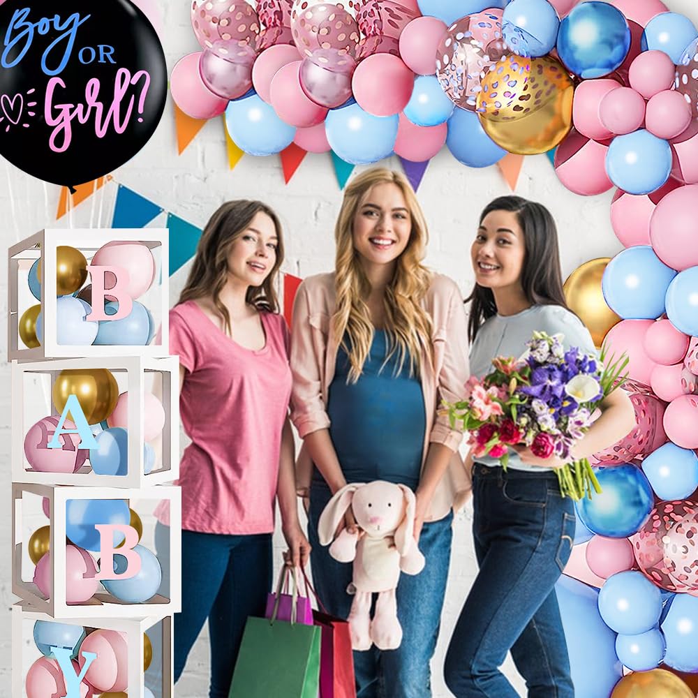 168pcs Pink and Blue Baby Gender Reveal Balloon Decorations Kit - A-Z Letters & Baby Boxes for Baby Shower, 1st Birthday Party, Boy or Girl Gender Reveal Celebration | Perfect for Nursery Decor, Photo Backdrops & Festive Party Arches