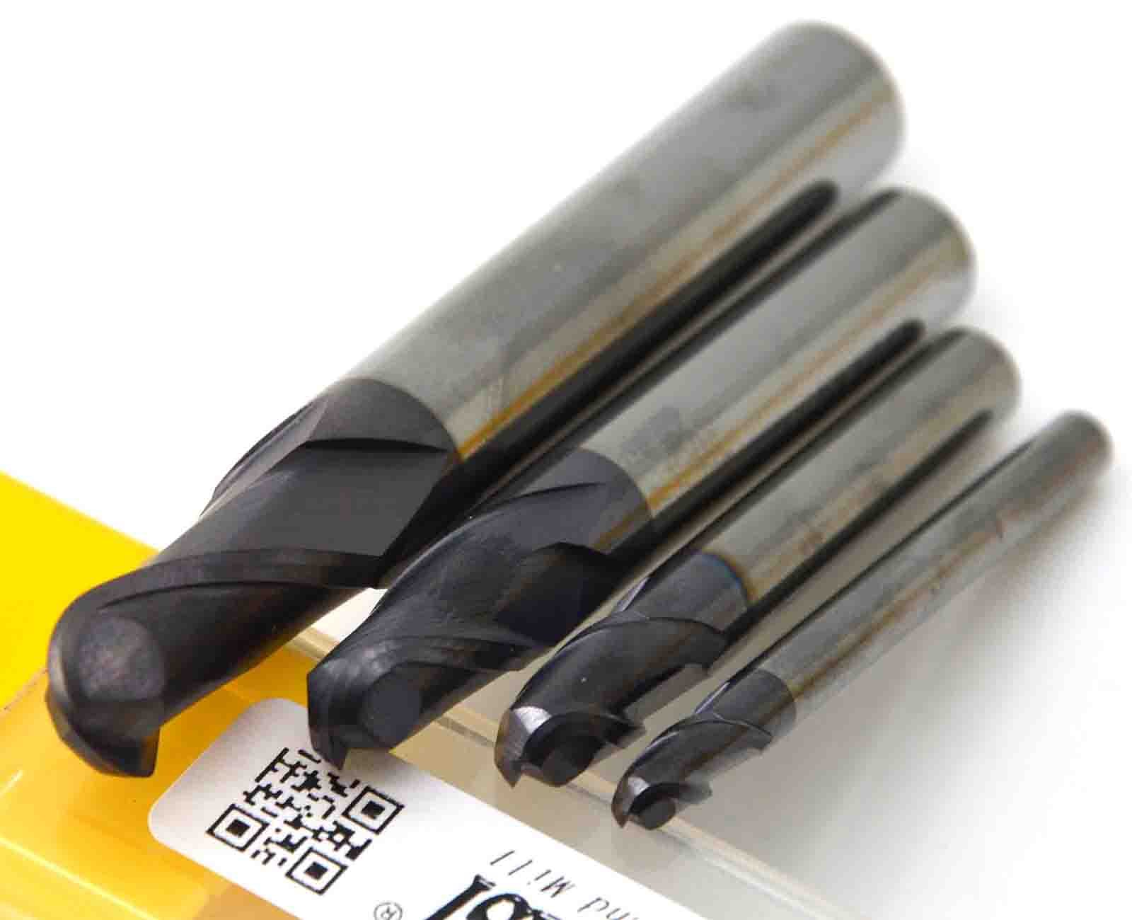 Wokesi 2mm 3mm 4mm 5mm Ball Nose End Mill Set - 4 Pack HRC45 TiAlN Coated Solid Carbide CNC Router Bits for Wood Metal Milling & Engraving - Perfect for 3D Carving, Contouring & Precision Cutting (R2 R3 R4 R5)