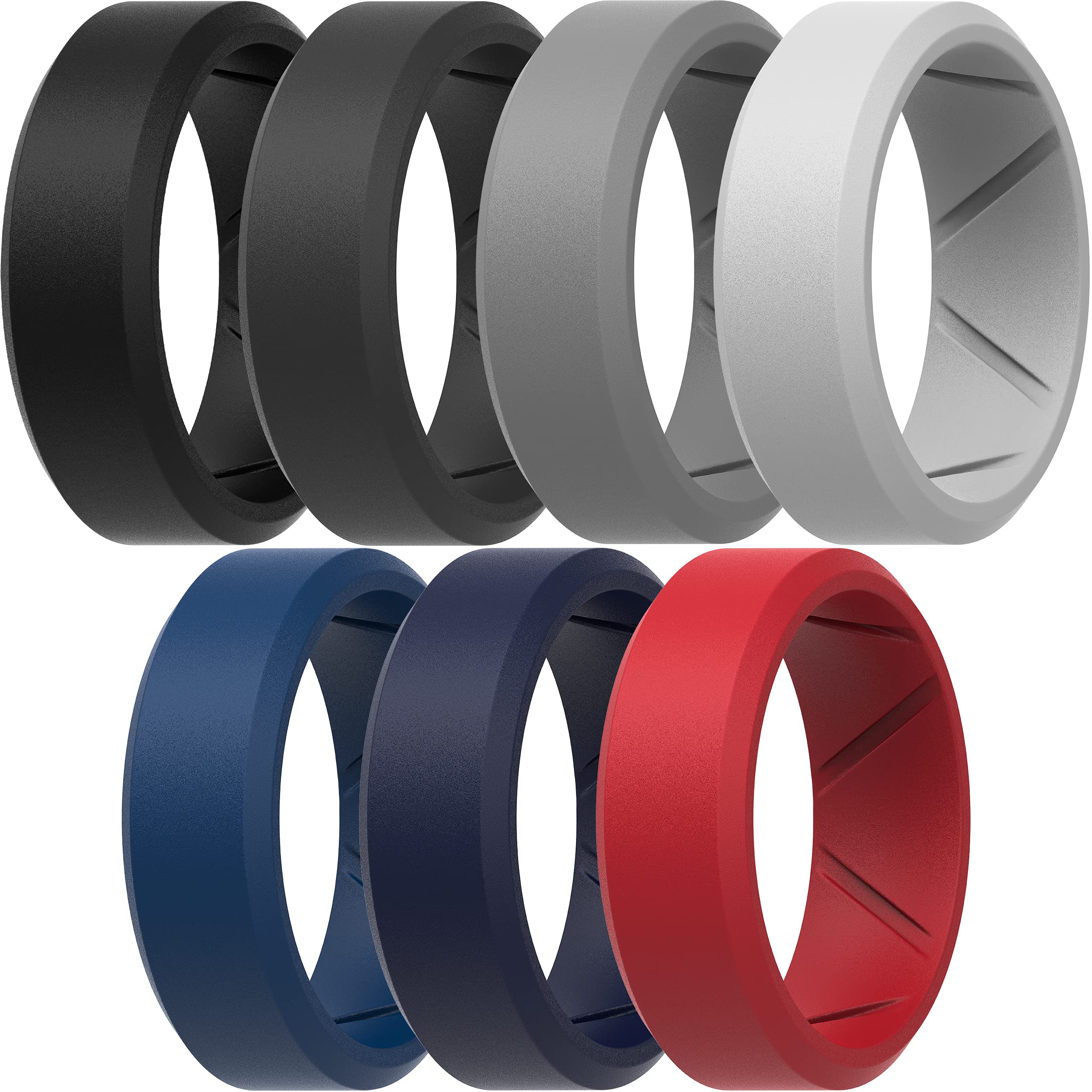 ThunderFit Silicone Wedding Bands for Men - Breathable Textured Design Comfort Ring Set (1/4/7 Pack) - 8mm Width 2.5mm Thickness - Perfect for Gym, Swimming, Travel & Active Lifestyle