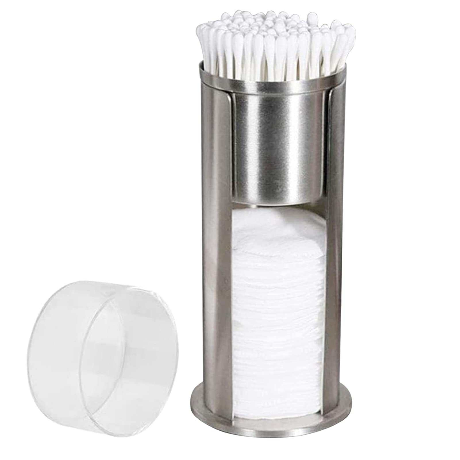 2-in-1 Stainless Steel Q-Tip Holder & Cotton Swab Organizer with Acrylic Lid - Perfect for Bathroom Vanity, Makeup Counter & Travel Storage | Hygienic Dispenser for Cotton Pads & Beauty Tools