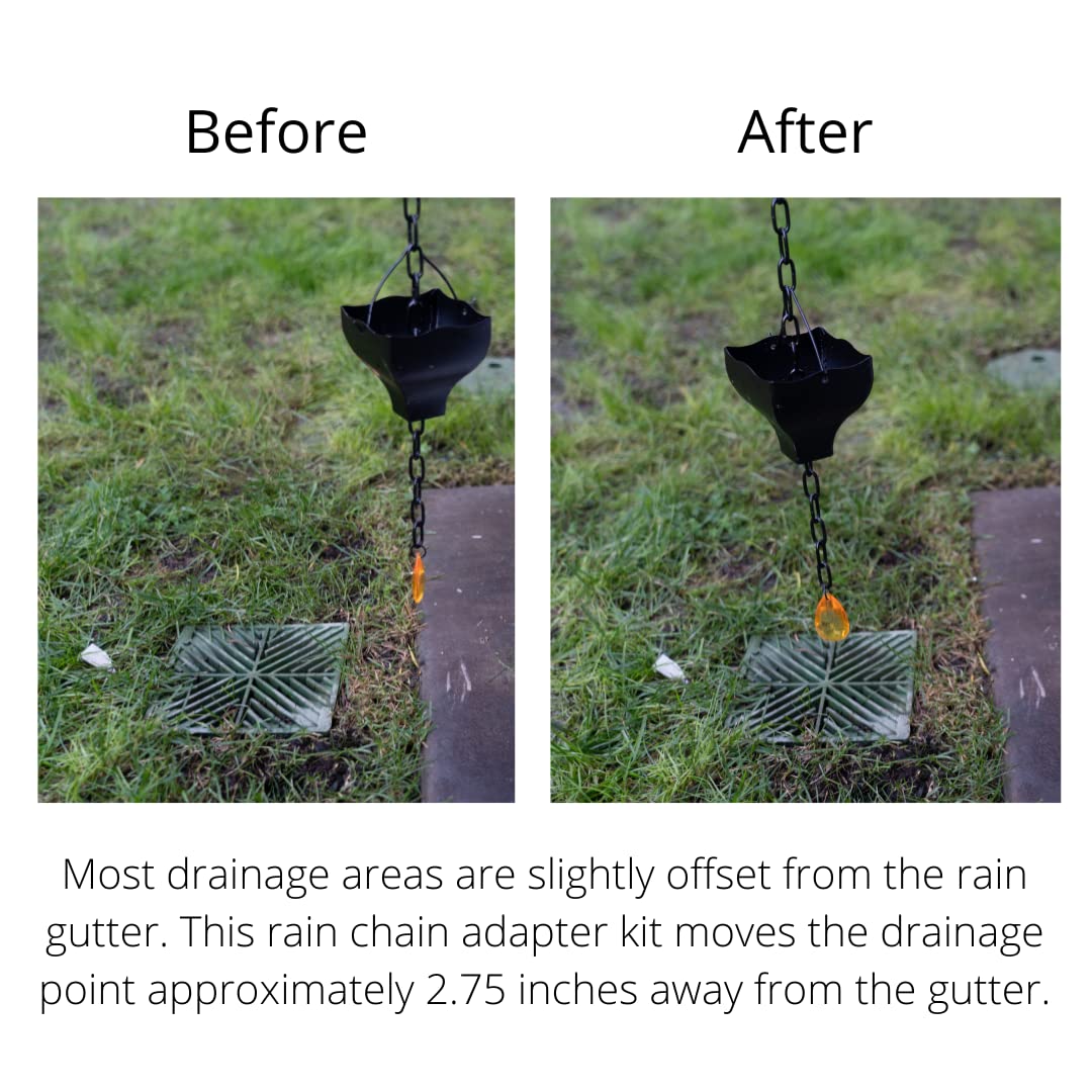 Stainless Steel Rain Chain Gutter Adapter Kit with Offset for Downspouts - Easy Installation for Drains Not Under Gutters - Perfect for Garden Drainage & Home Decoration