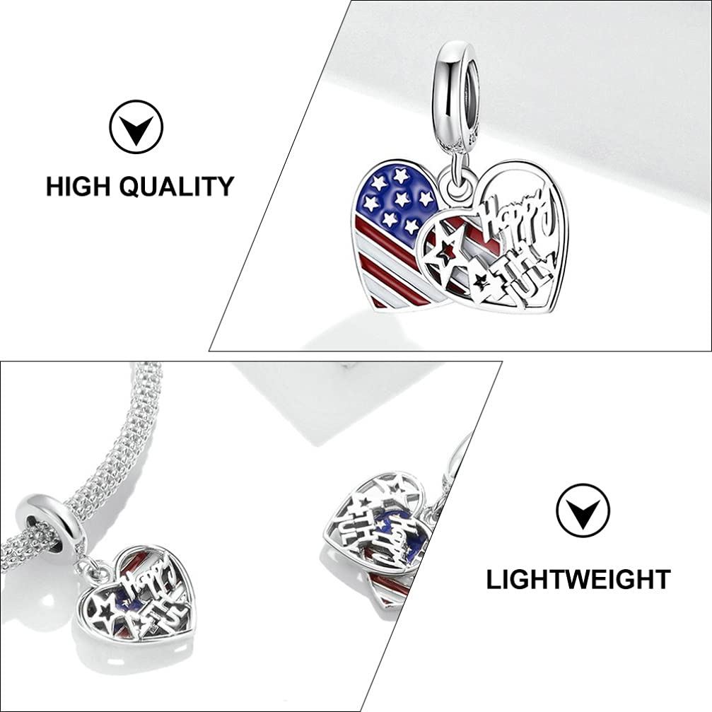 Holibanna 1pc USA Flag Love Charm Bracelet - S925 Sterling Silver Heart Pendant Wrist Chain Accessory for Women | Perfect for 4th of July, Valentine's Day & Patriotic Gifts
