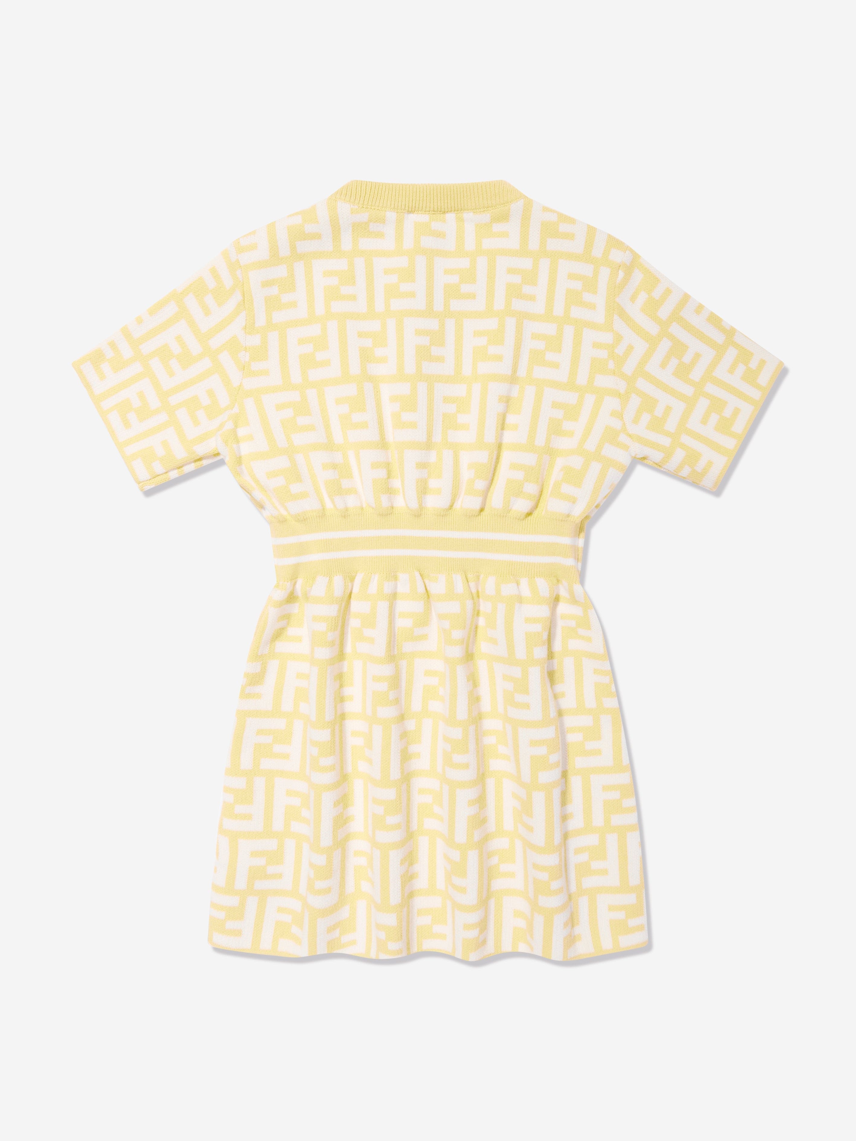 Adorable Baby Girls FF Logo Knit Dress - Soft Yellow Cotton Knitted Dress for Toddlers | Perfect for Birthday Parties, Family Photos & Special Occasions