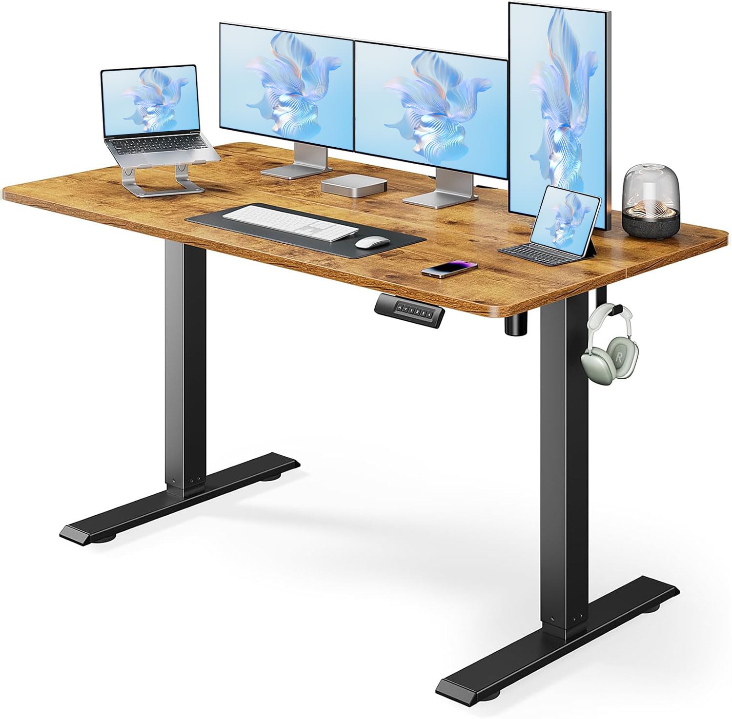 Marsail Electric Standing Desk - Adjustable Height Sit Stand Desk 55 x 24 Inches, Home Office Computer Desk with Memory Controller (Rustic Brown) - Perfect for Remote Work, Gaming & Ergonomic Workspace Setup