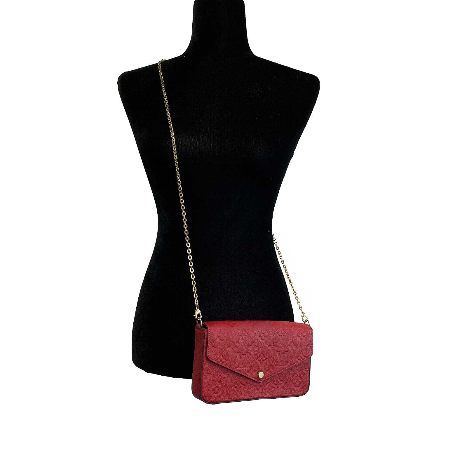 Louis Vuitton Felicie Pochette Monogram Empreinte Leather Crossbody Bag in Red | Luxury Designer Handbag for Women | Perfect for Date Night, Parties & Everyday Use