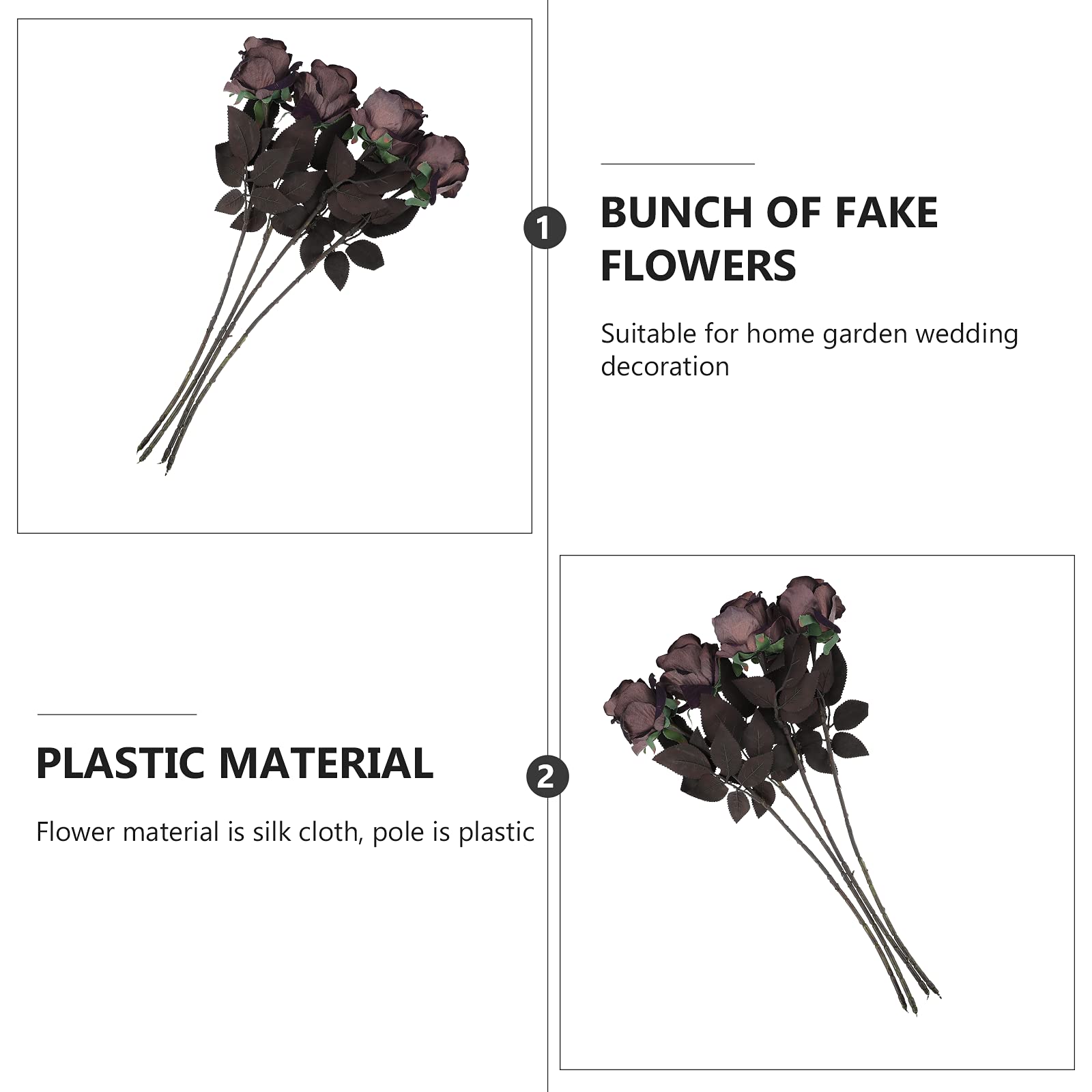 SOIMISS 4pcs Black Flannel Roses Artificial Flowers - Halloween Decor, Silk Rose Stems for Dining Table Centerpiece, Wedding Party, Home Decor & Gothic Floral Arrangements